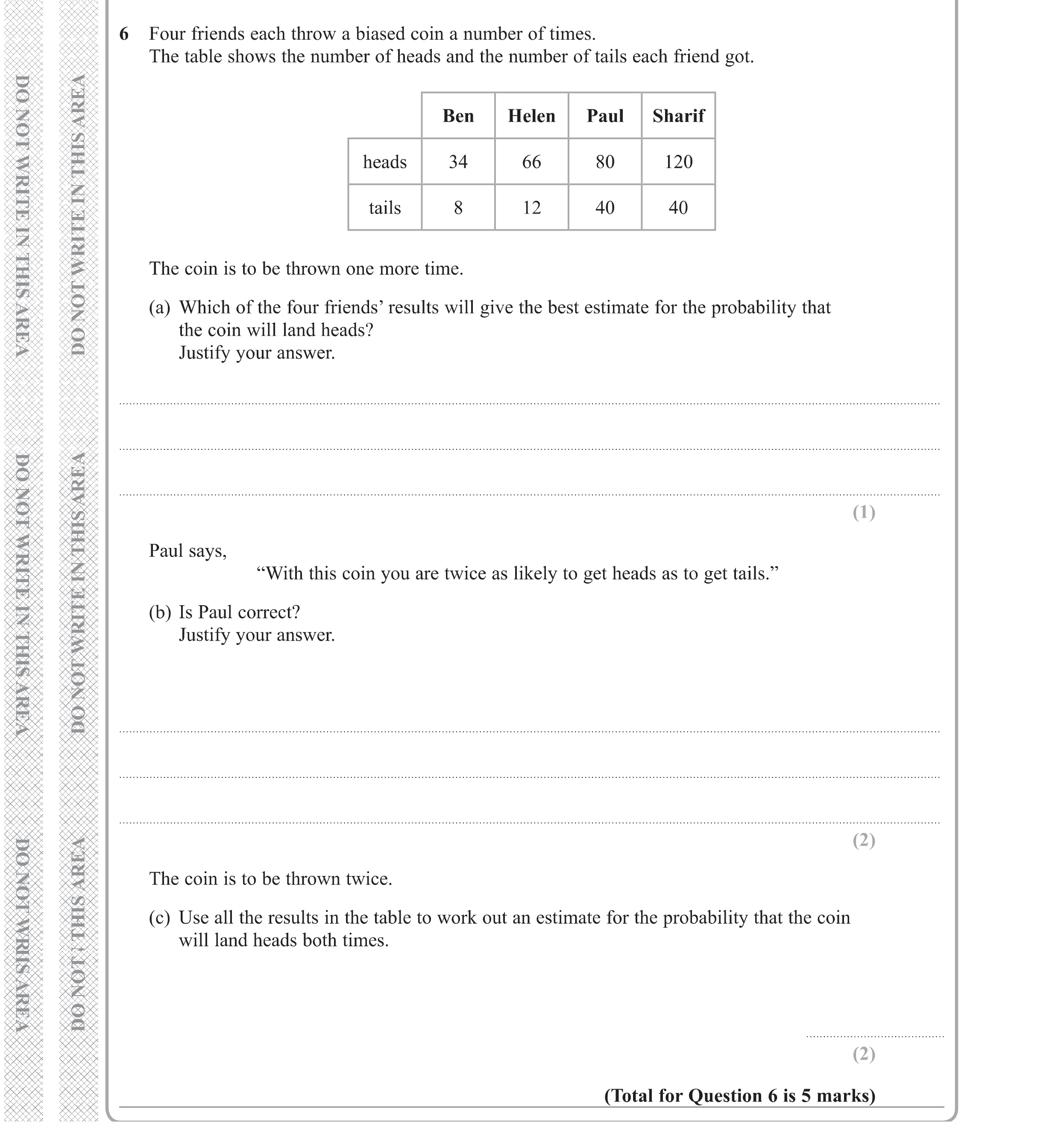 Question 6 — Probability — Edexcel GCSE Specimen Set 1