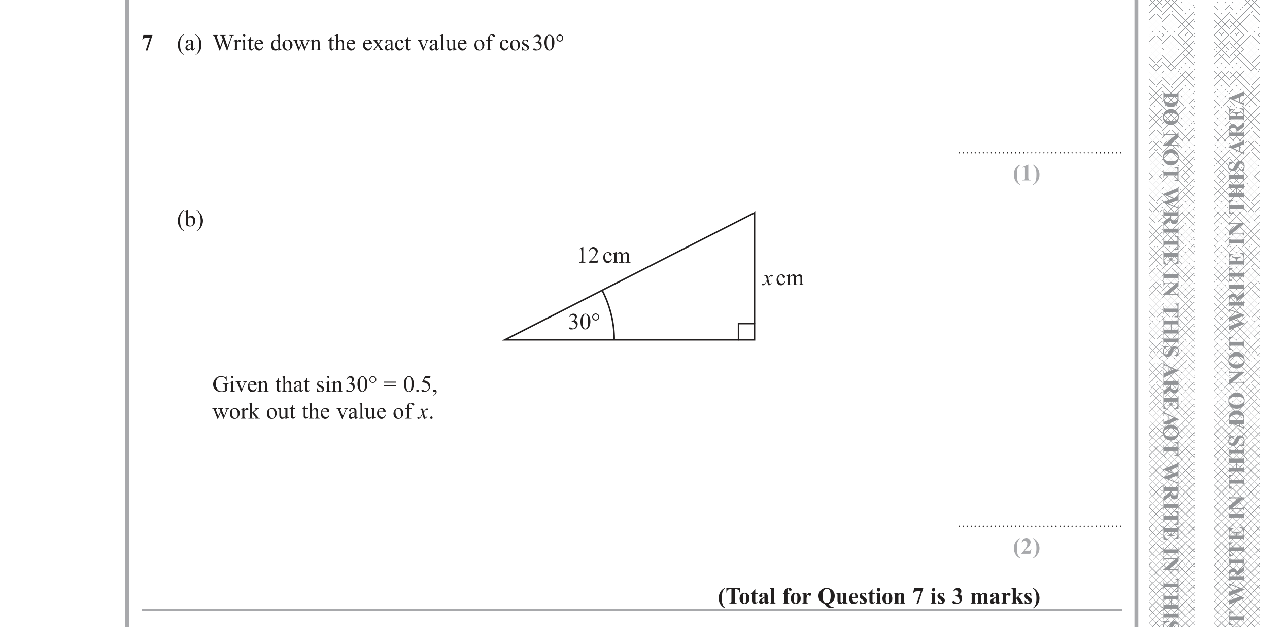 Question 7 — Trigonometry — Edexcel GCSE Specimen Set 1