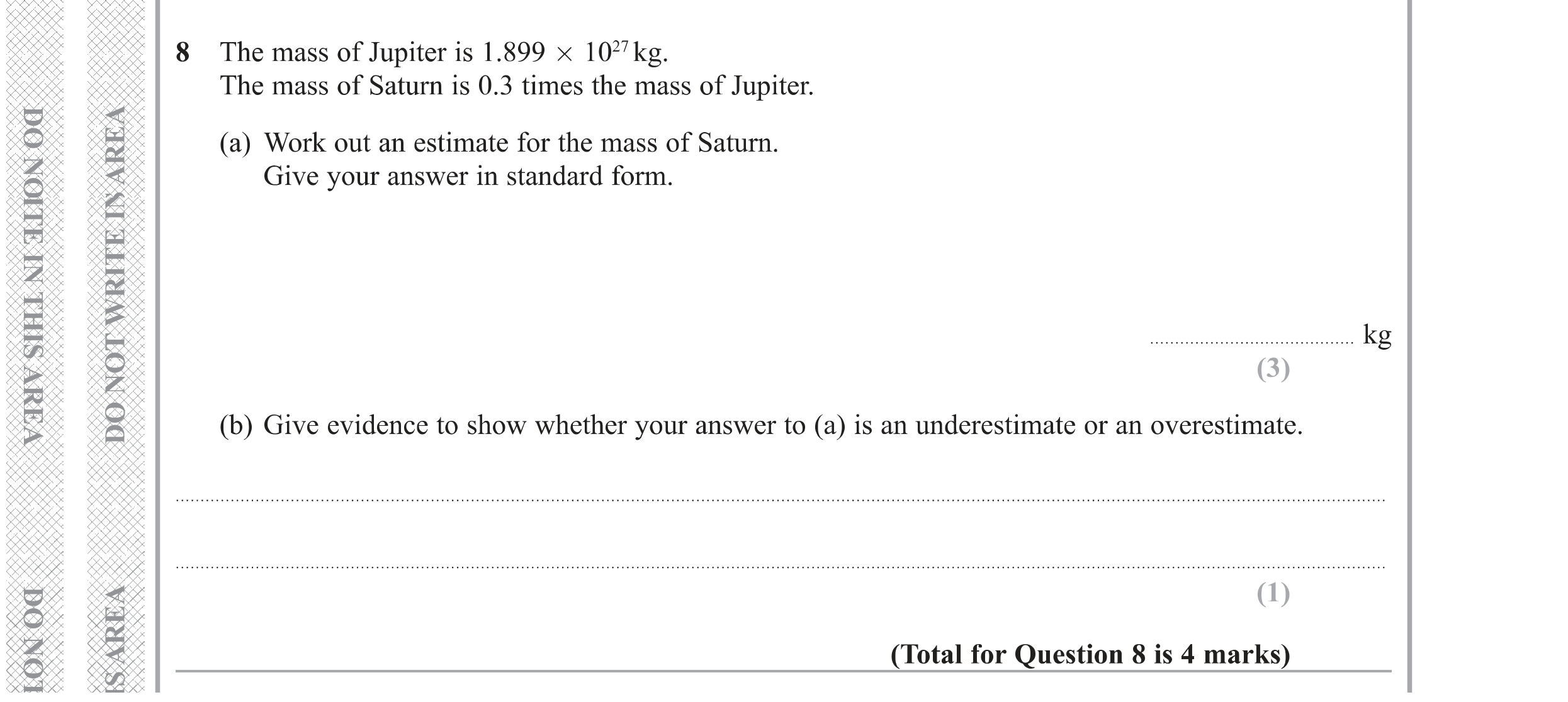 Question 8 — Estimations — Edexcel GCSE Specimen Set 1