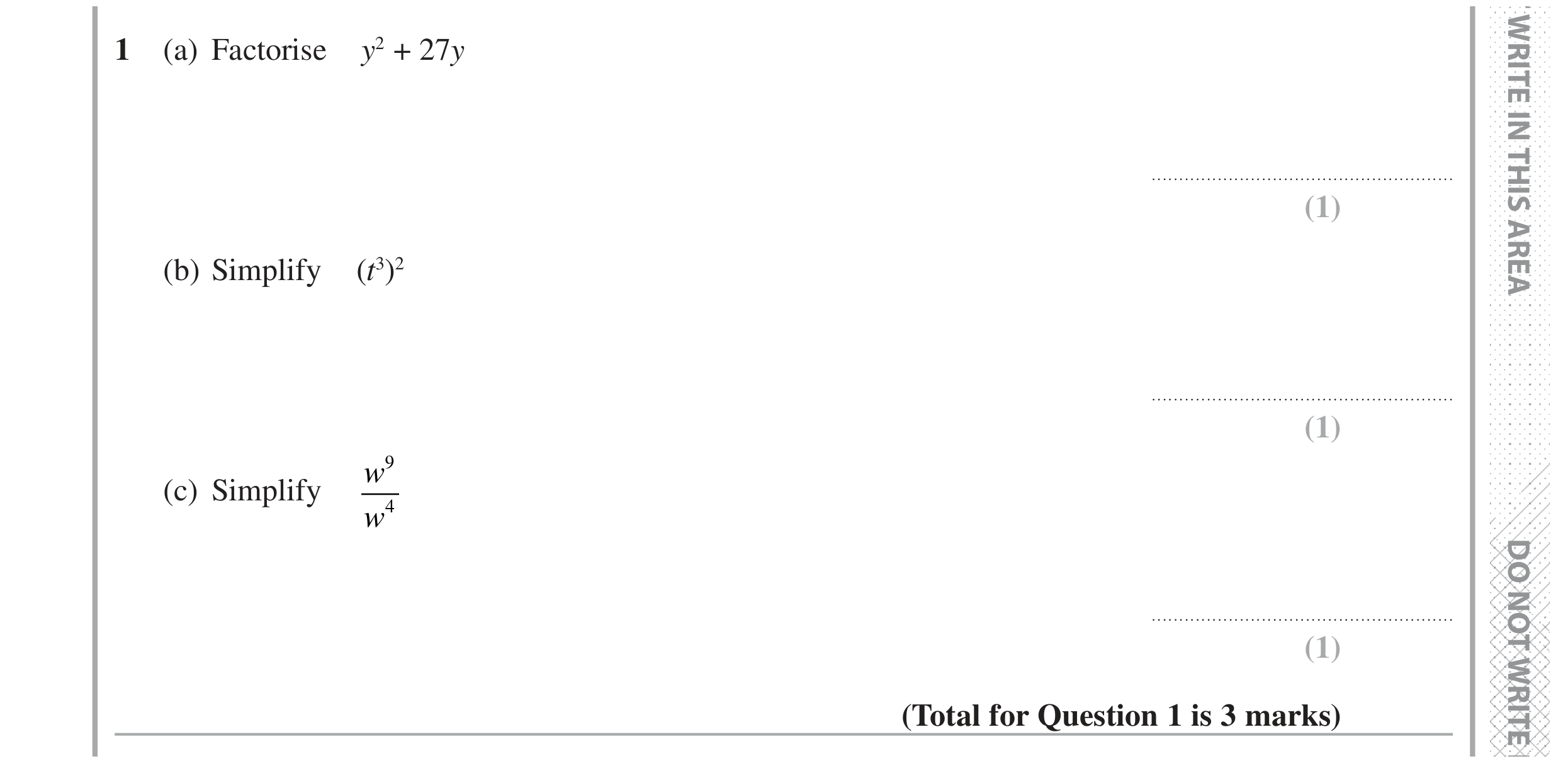 Question 1 — Factorise/Expand/Simplify, Powers — Edexcel GCSE Specimen Set 2