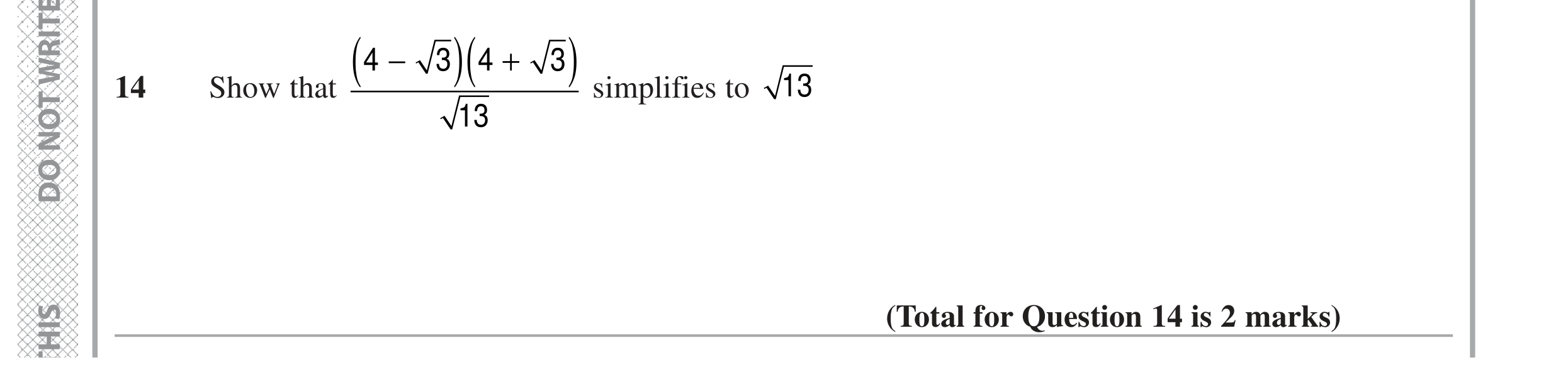 Question 14 — Surds — Edexcel GCSE Specimen Set 2