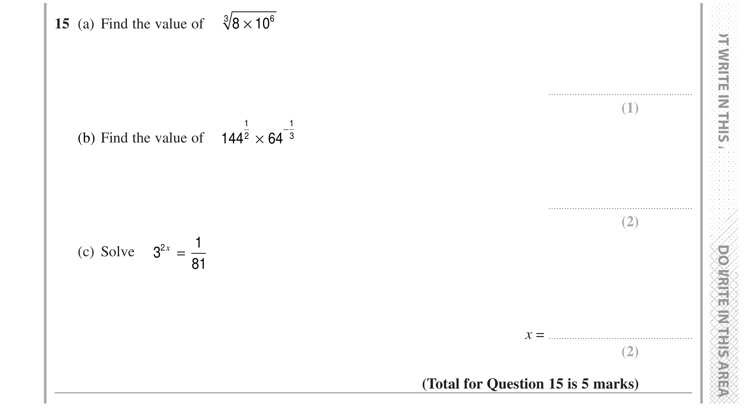 Question 15 — Powers — Edexcel GCSE Specimen Set 2