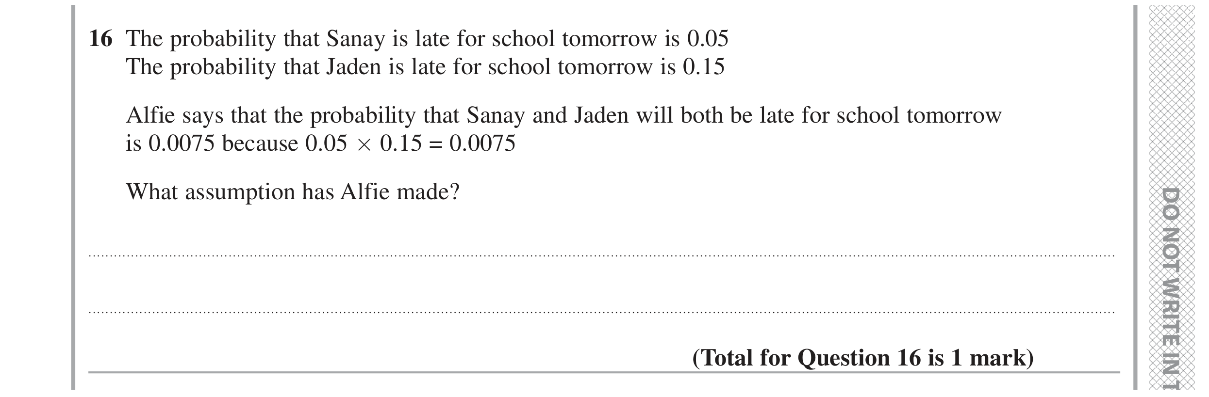 Question 16 — Probability — Edexcel GCSE Specimen Set 2