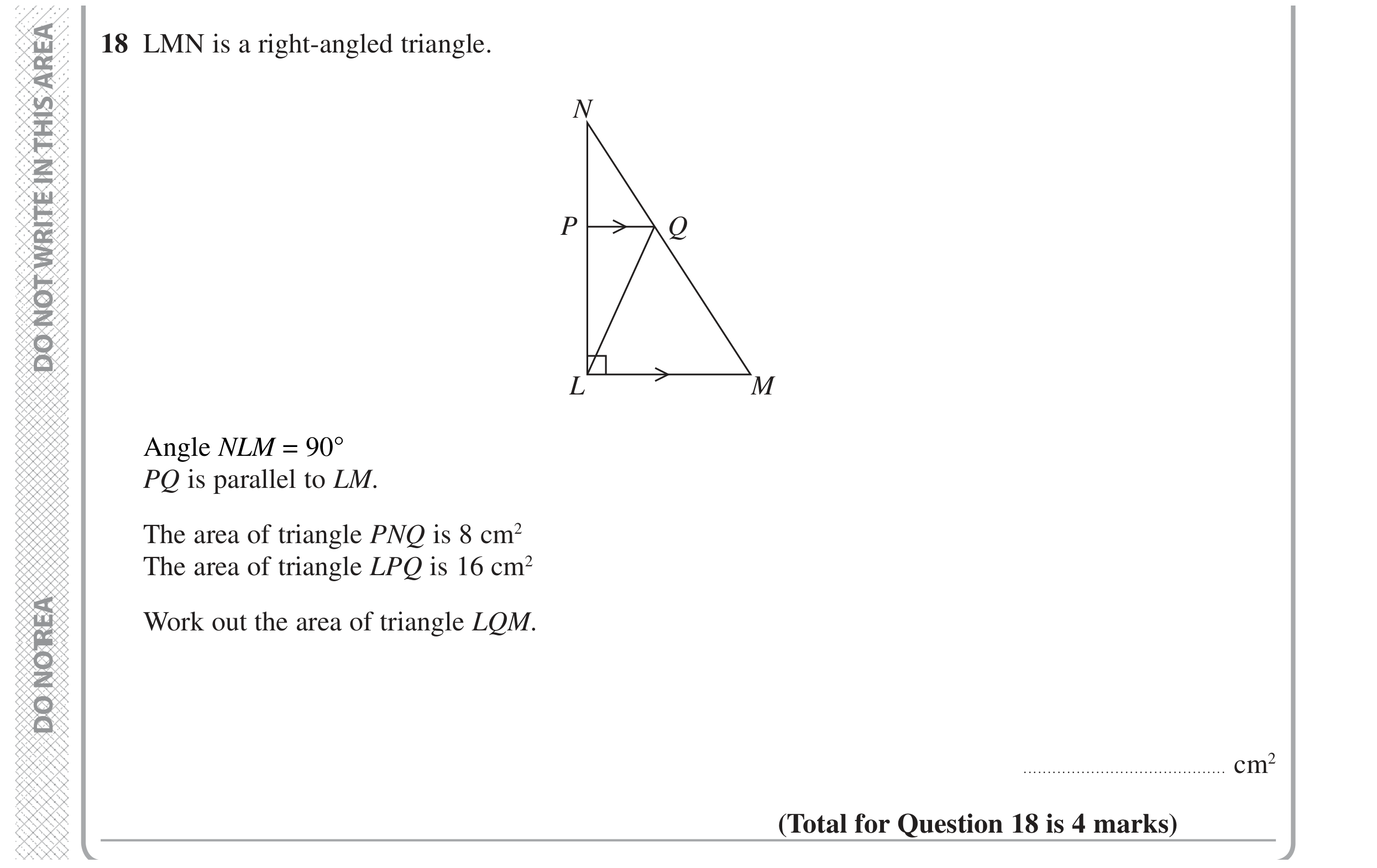 Question 18 — Angles, Angles in Parallel Lines, Perimeter and Area, Stray — Edexcel GCSE Specimen Set 2