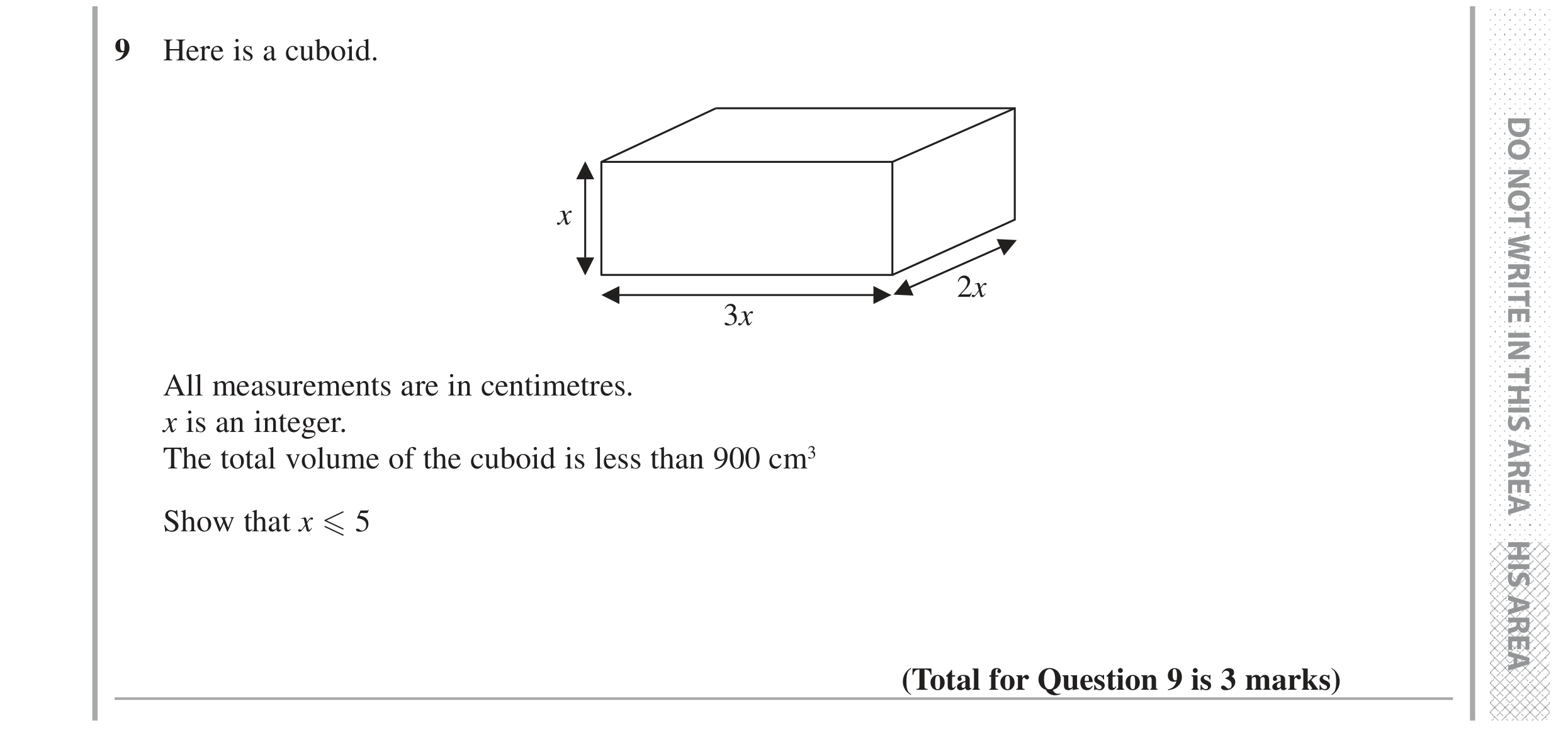 Question 9 — 3D Shapes and Volume — Edexcel GCSE Specimen Set 2