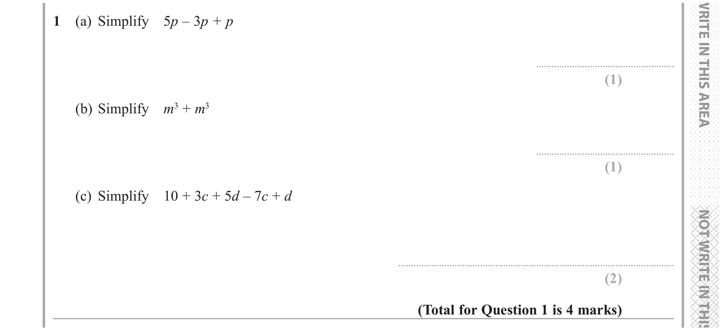 Question 1 — Factorise/Expand/Simplify — Edexcel GCSE June 2017