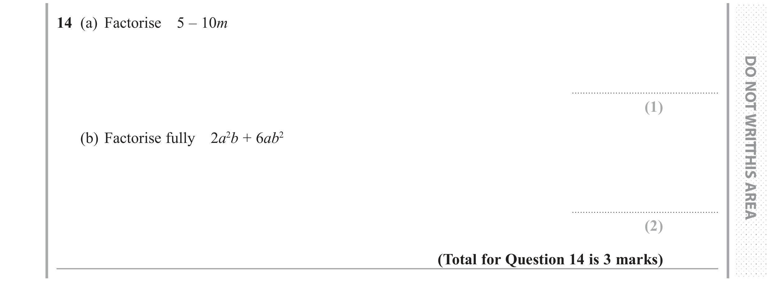 Question 14 — Factorise/Expand/Simplify — Edexcel GCSE June 2017