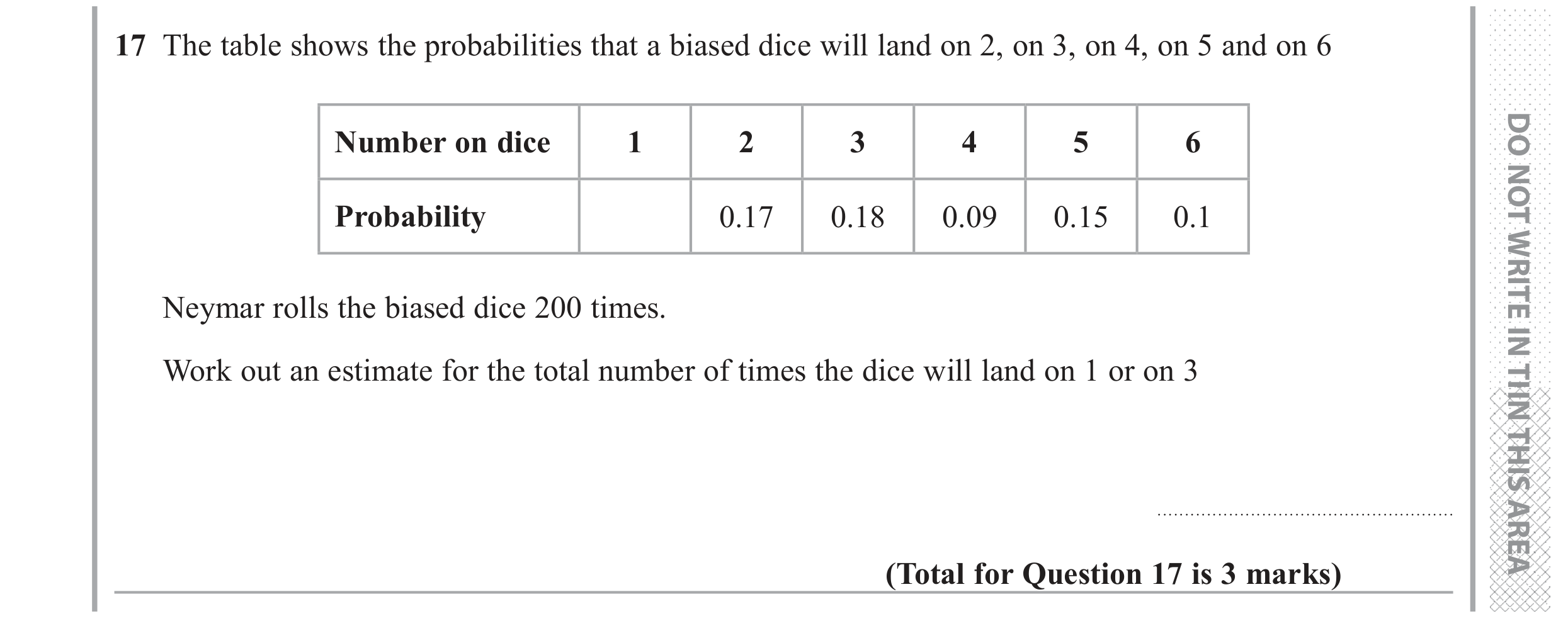 Question 17 — Probability — Edexcel GCSE June 2017