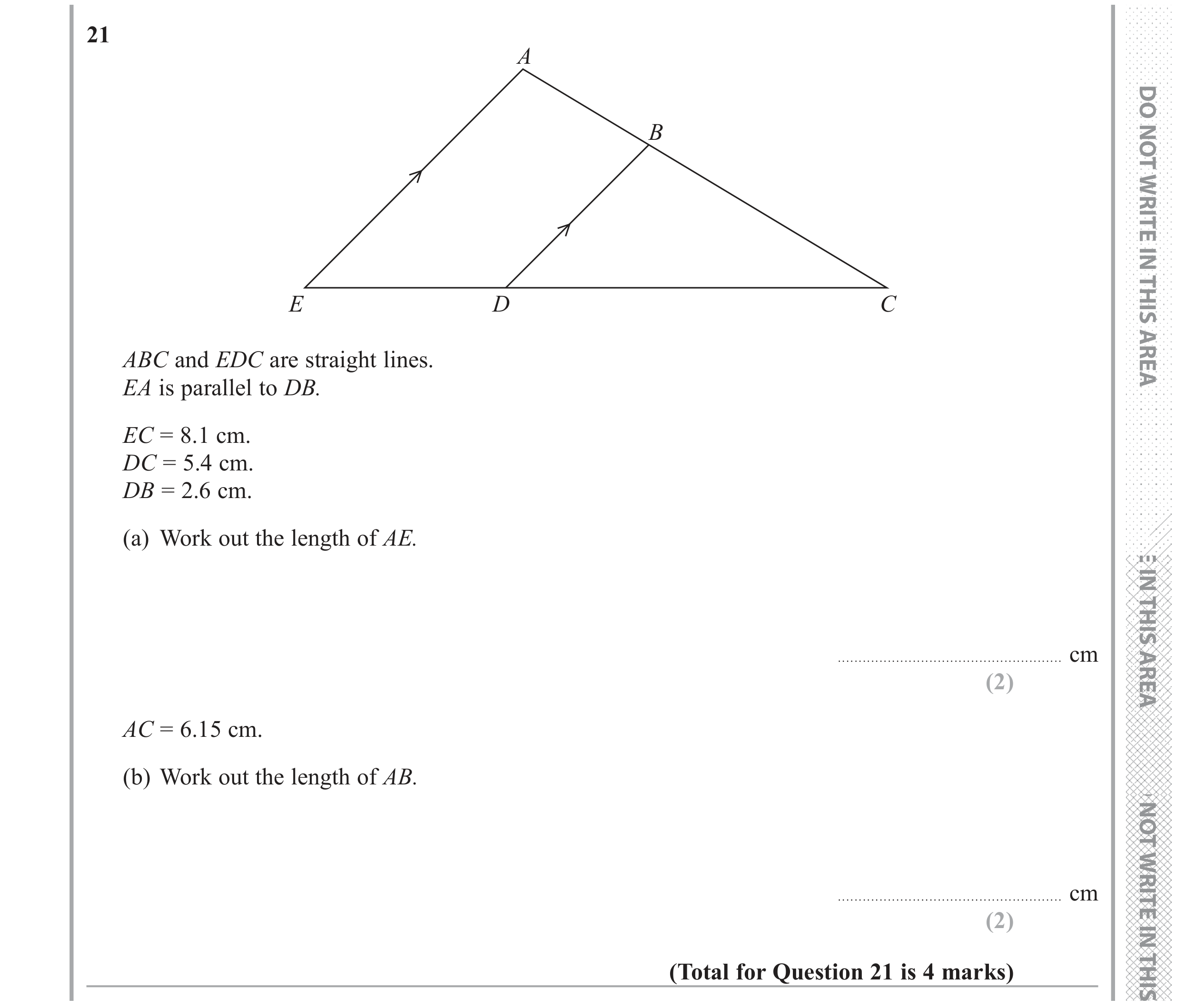 Question 21 — Congruence and Similarity, Stray — Edexcel GCSE June 2017