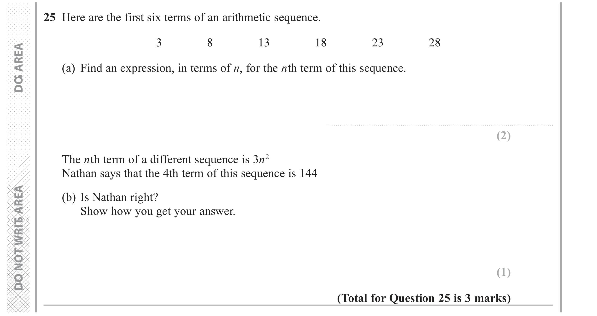 Question 25 — Sequences — Edexcel GCSE June 2017