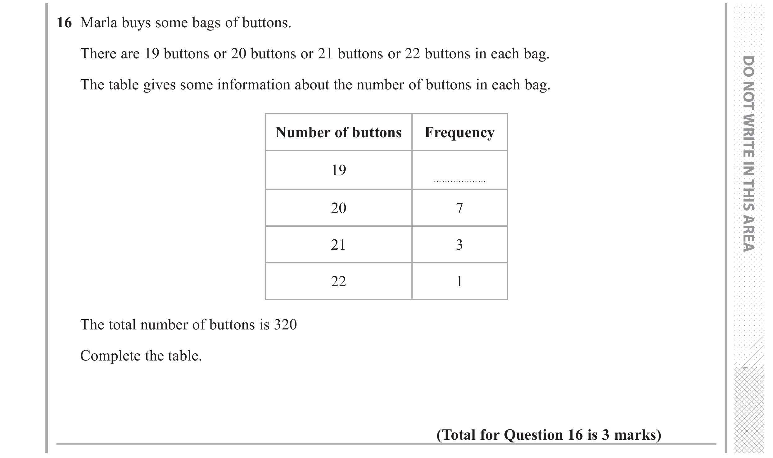 Question 16 — Frequency Tables — Edexcel GCSE June 2018
