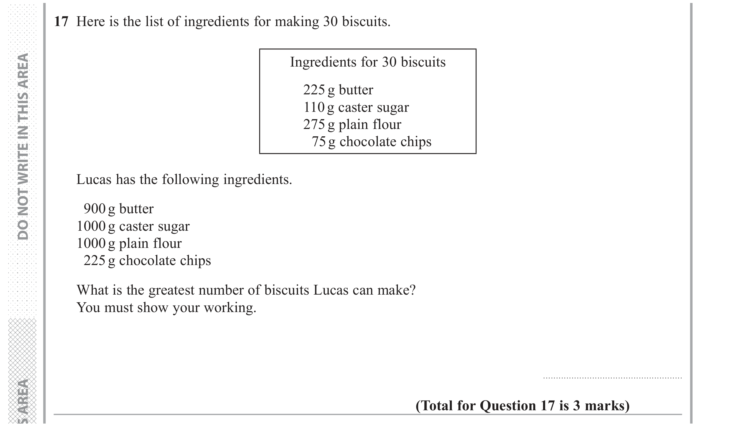 Question 17 — Recipes — Edexcel GCSE June 2018