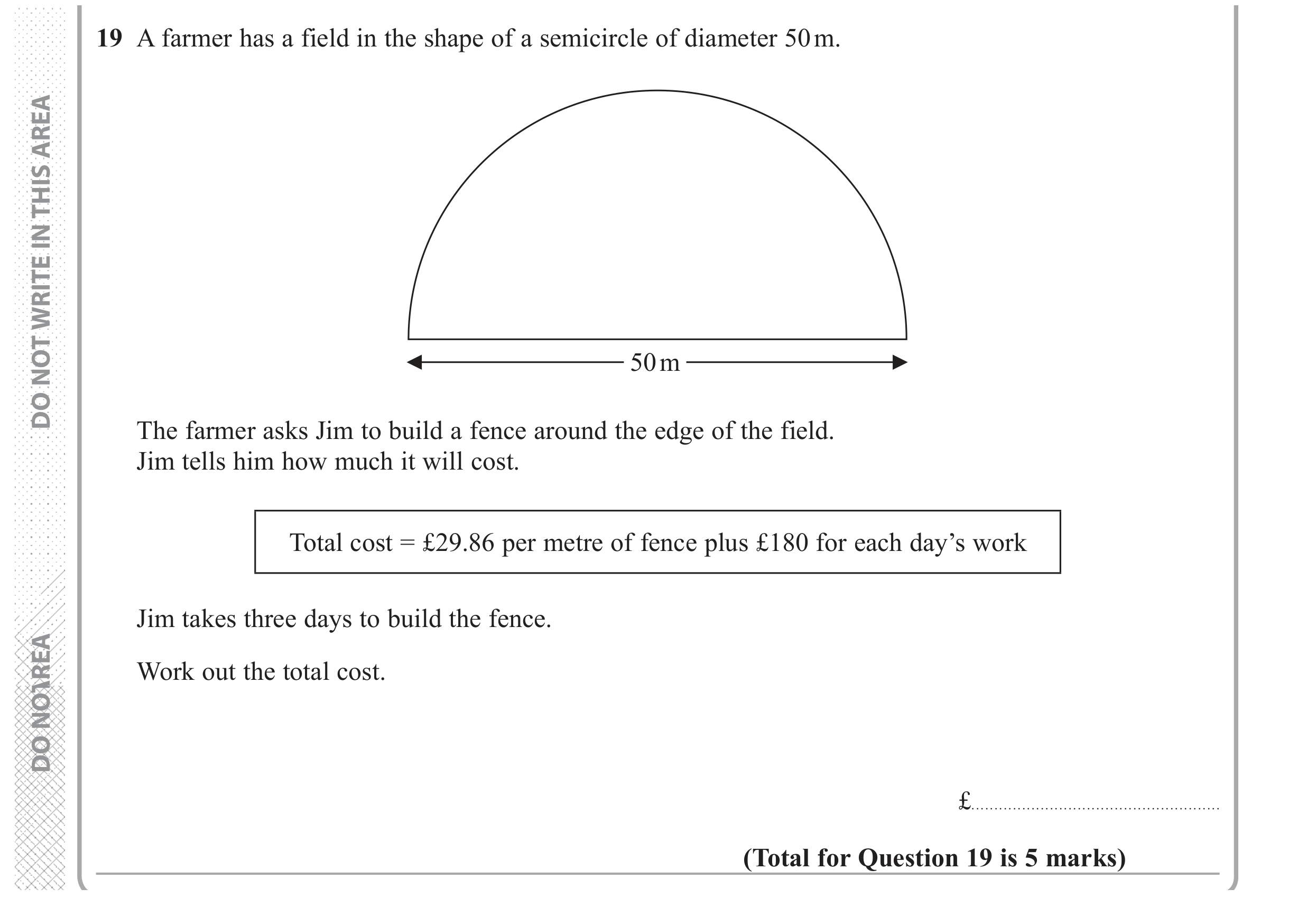 Question 19 — Perimeter and Area — Edexcel GCSE June 2018