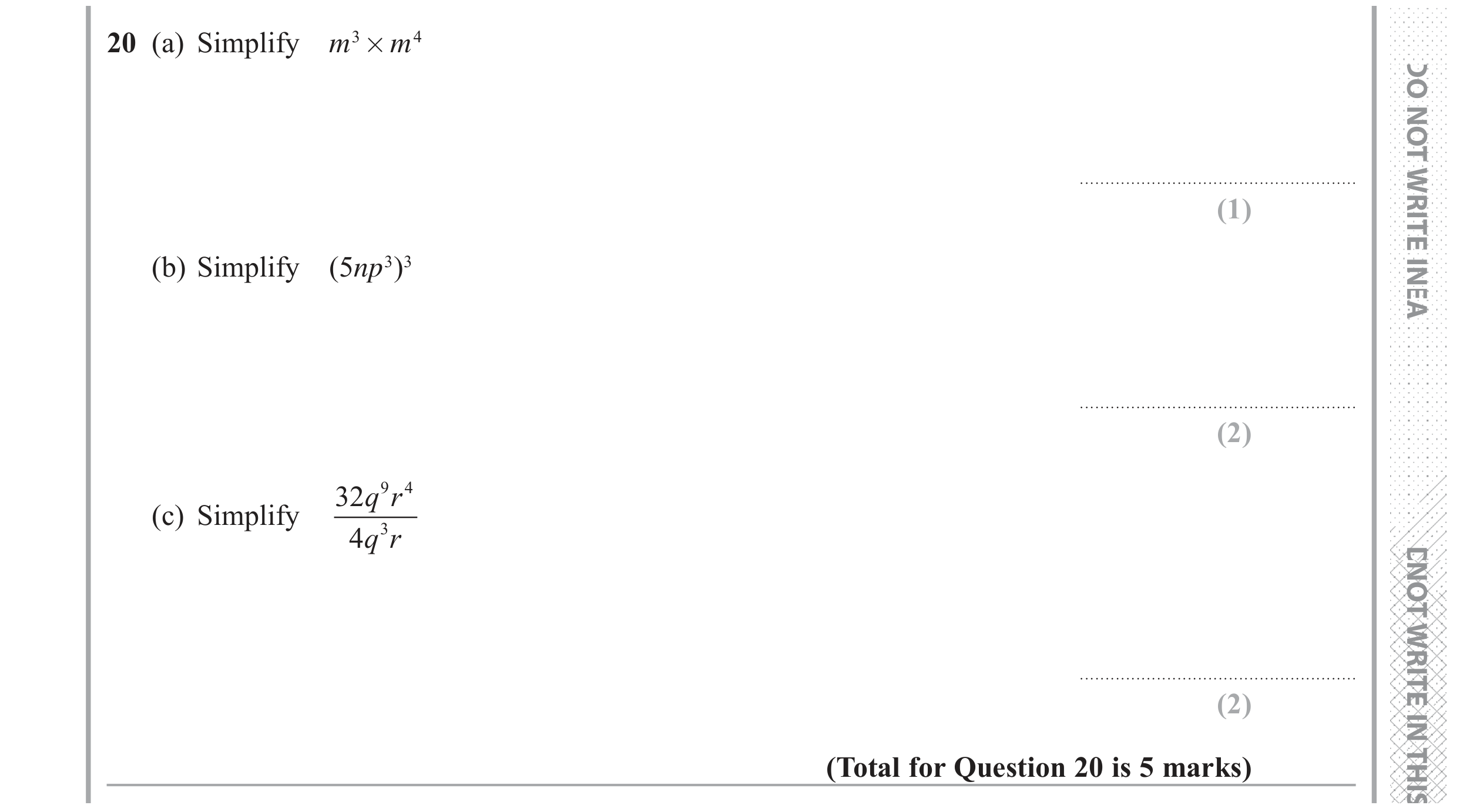 Question 20 — Powers — Edexcel GCSE June 2018