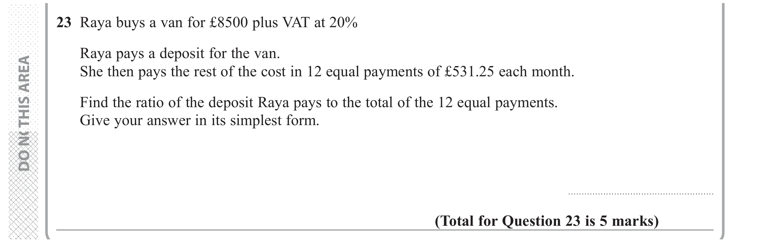 Question 23 — Percentages, Ratios — Edexcel GCSE June 2018