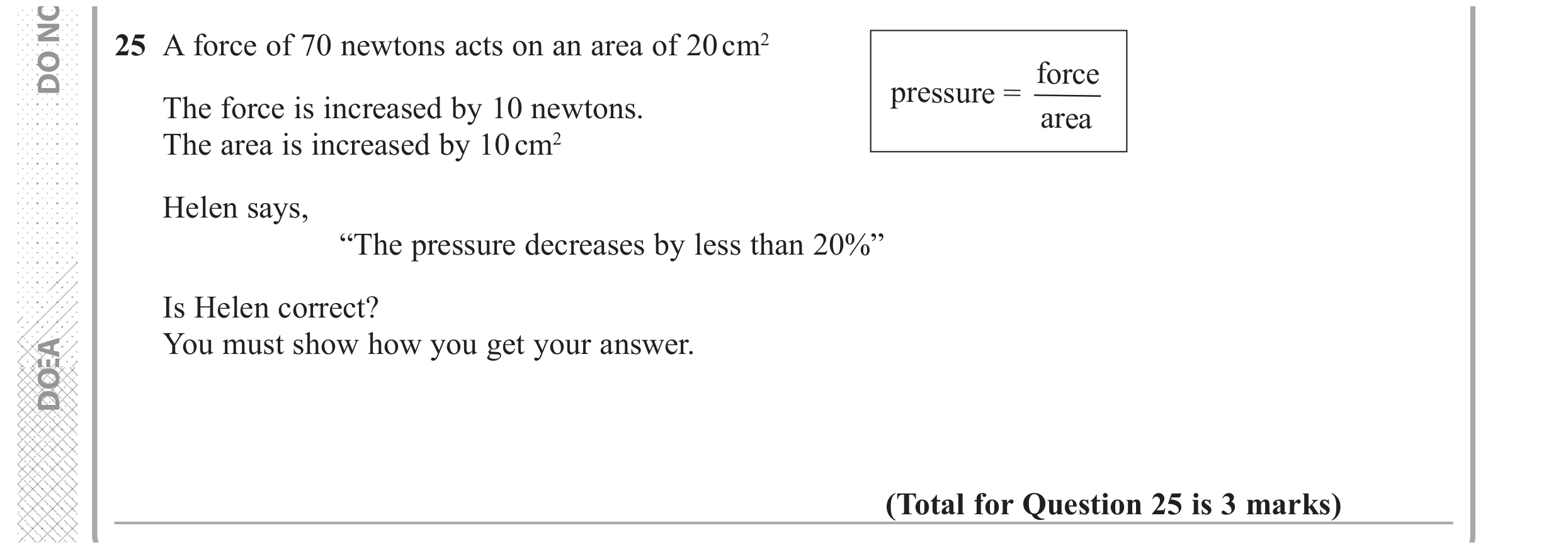 Question 25 — Percentages, Speed/Distance/Time/Density/Pressure — Edexcel GCSE June 2018