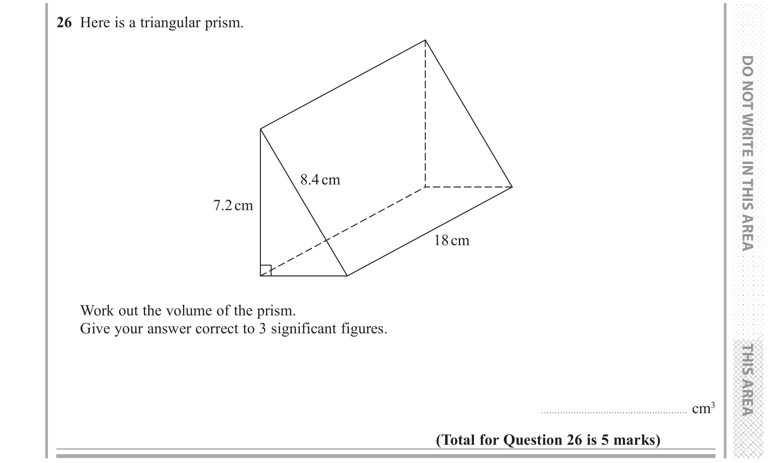 Question 26 — Pythagoras, 3D Shapes and Volume — Edexcel GCSE June 2018