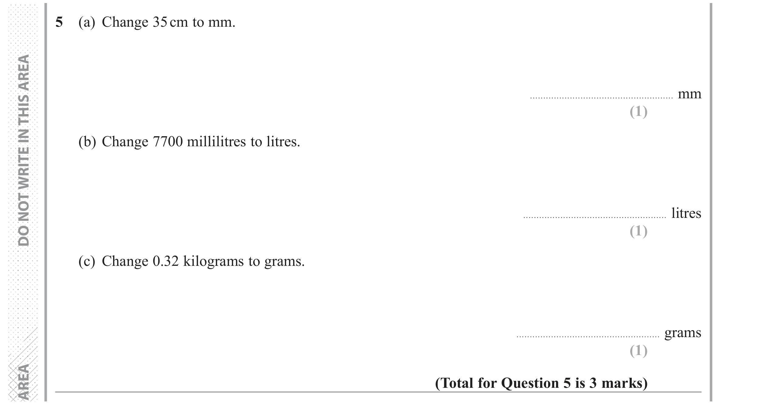 Question 5 — Unit Conversions — Edexcel GCSE June 2018