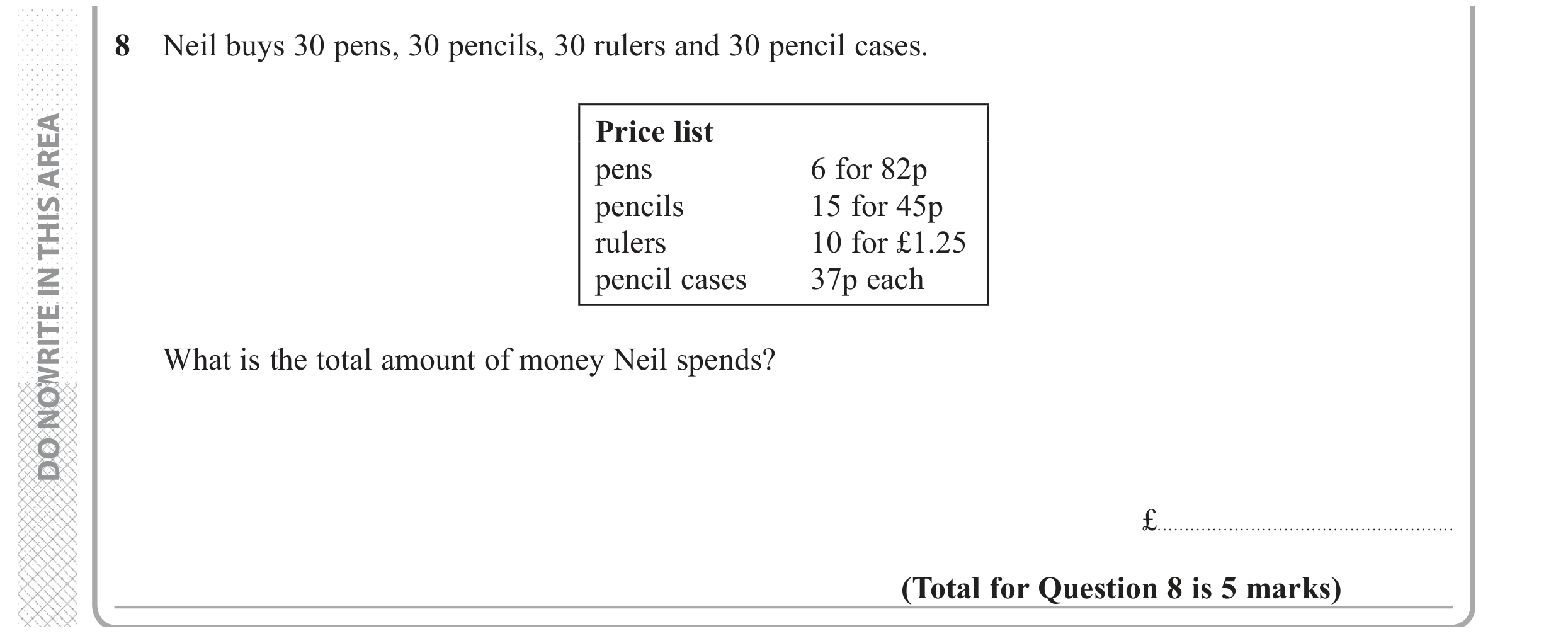 Question 8 — Money Problems — Edexcel GCSE June 2018