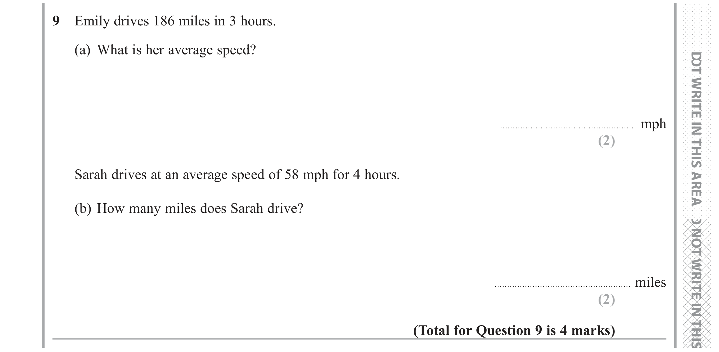 Question 9 — Speed/Distance/Time/Density/Pressure — Edexcel GCSE June 2018