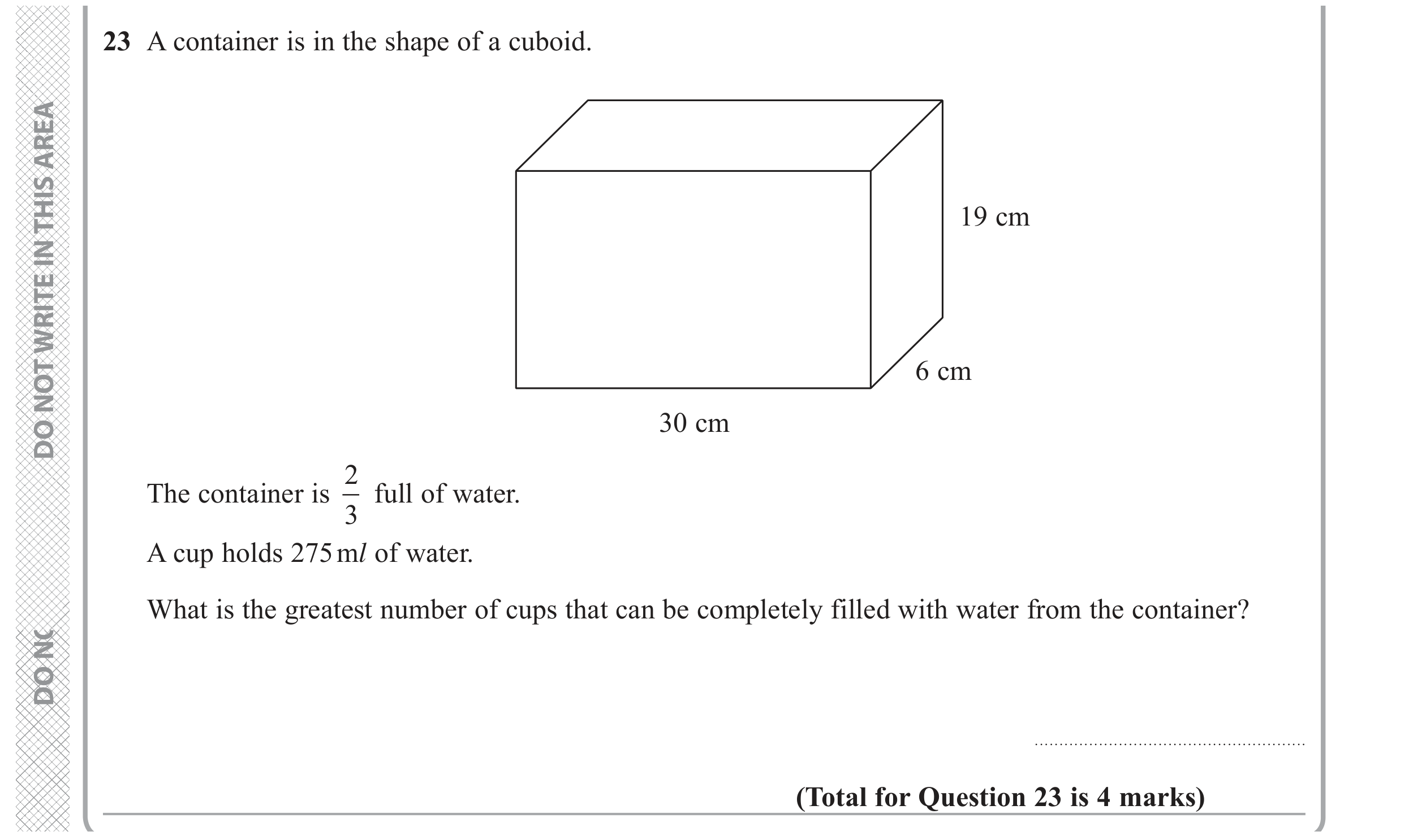 Question 23 — 3D Shapes and Volume — Edexcel GCSE June 2019