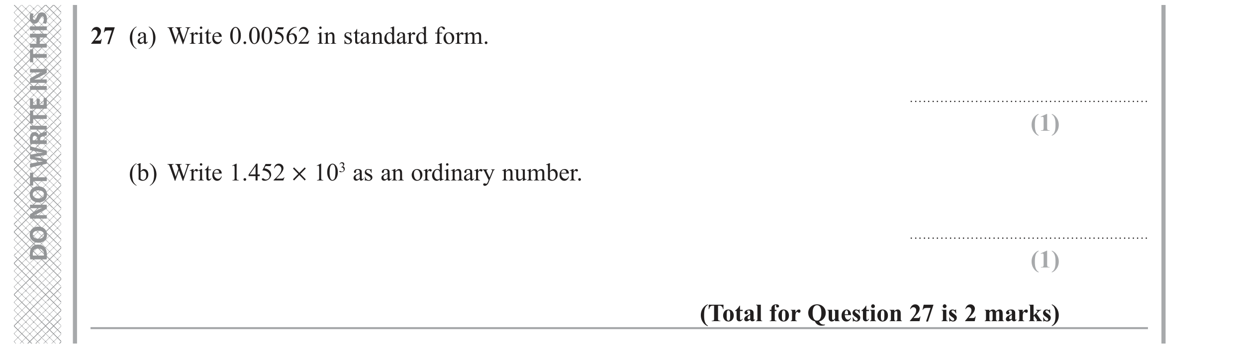 Question 27 — Standard Form — Edexcel GCSE June 2019