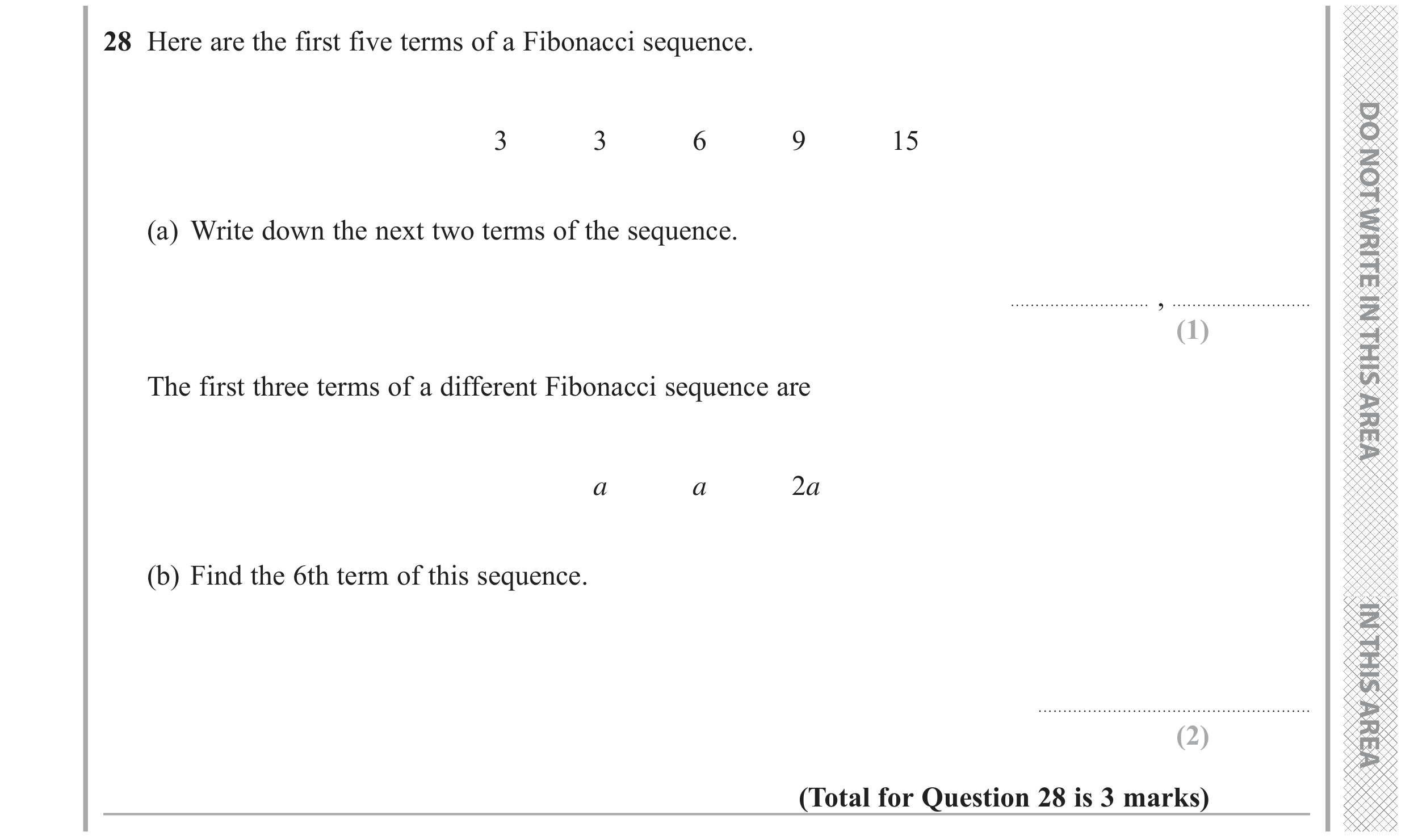 Question 28 — Sequences — Edexcel GCSE June 2019