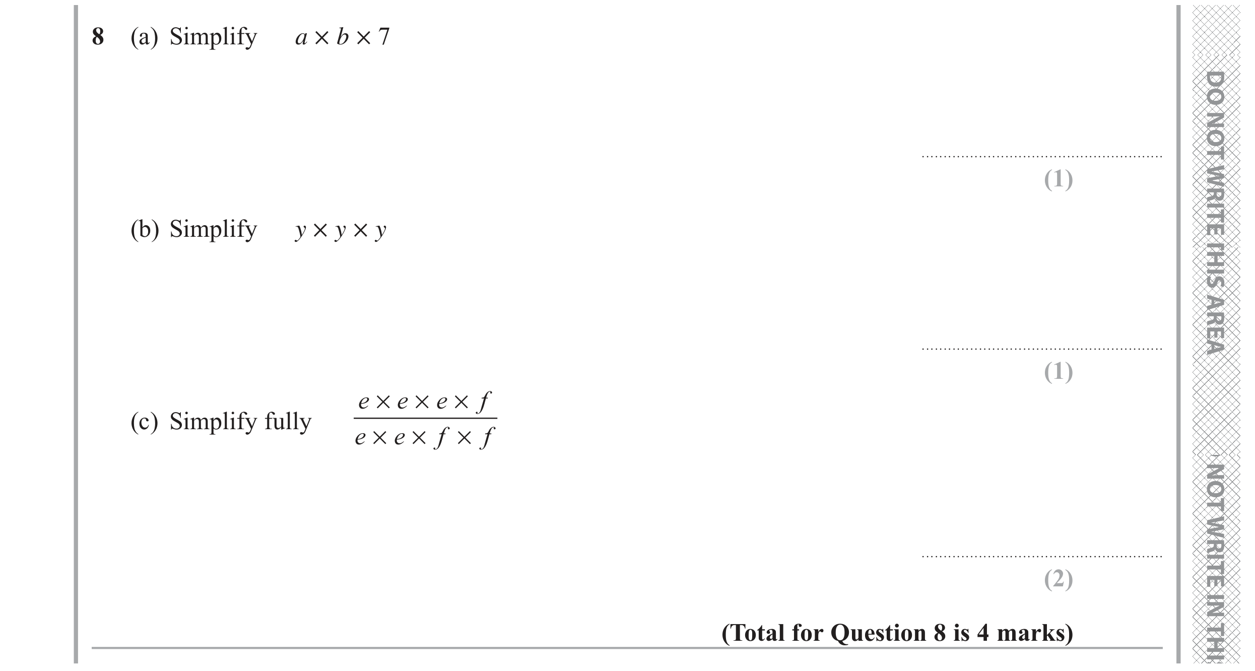 Question 8 — Factorise/Expand/Simplify — Edexcel GCSE June 2019