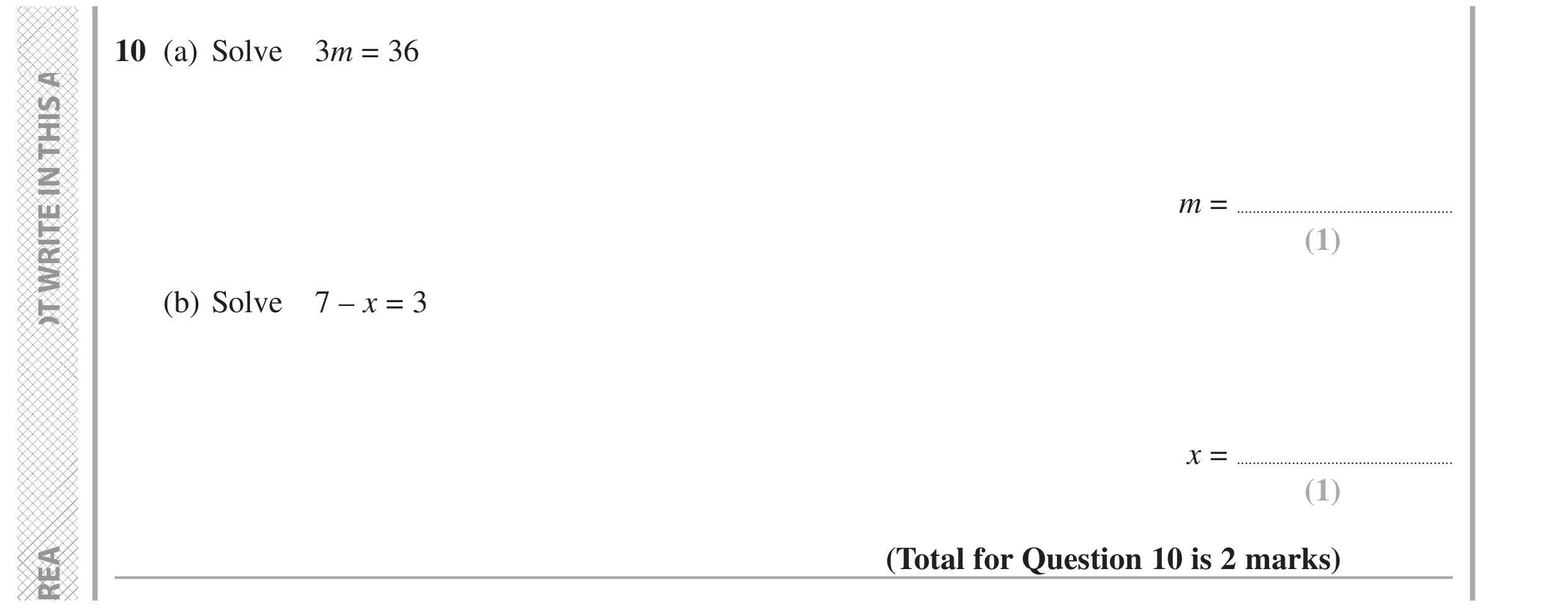 Question 10 — Linear Equations — Edexcel GCSE June 2020