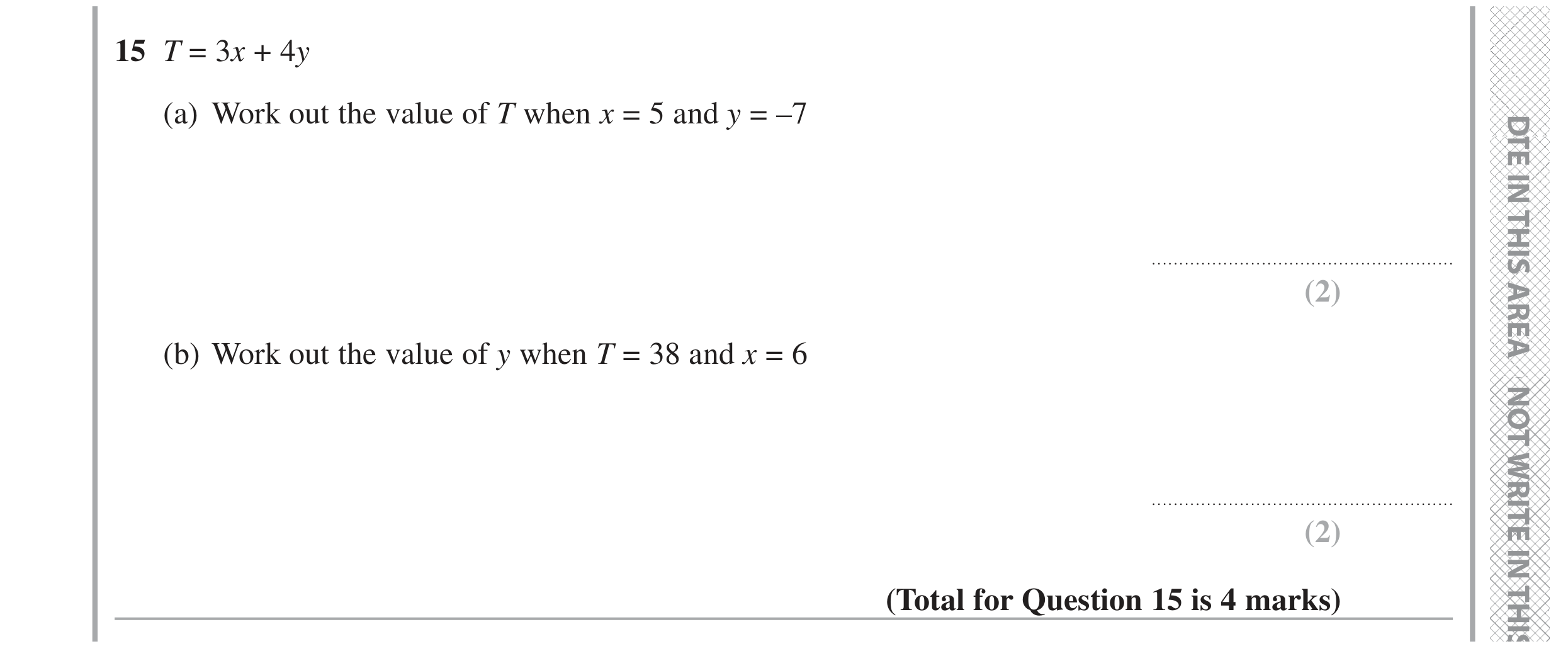 Question 15 — Formulae — Edexcel GCSE June 2020