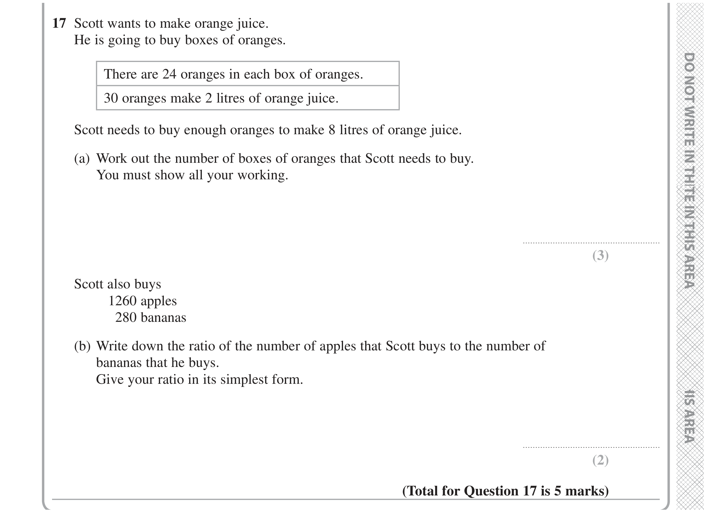 Question 17 — Stray, Ratio — Edexcel GCSE June 2020