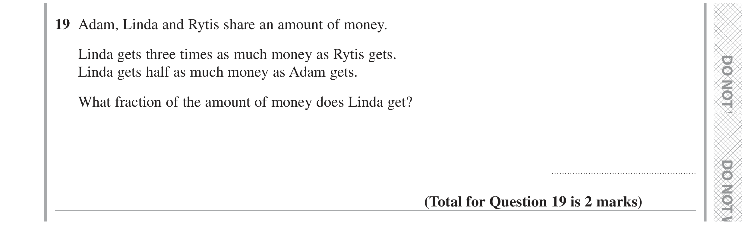 Question 19 — Fractions, Proportion, Stray — Edexcel GCSE June 2020