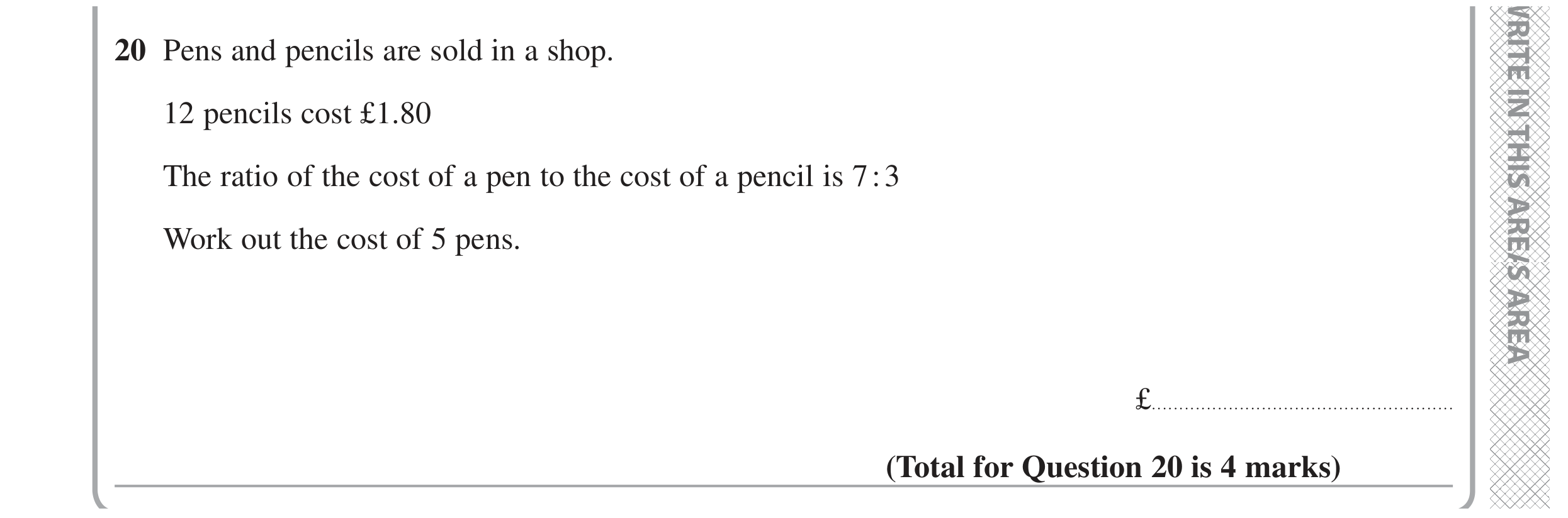 Question 20 — Ratios — Edexcel GCSE June 2020