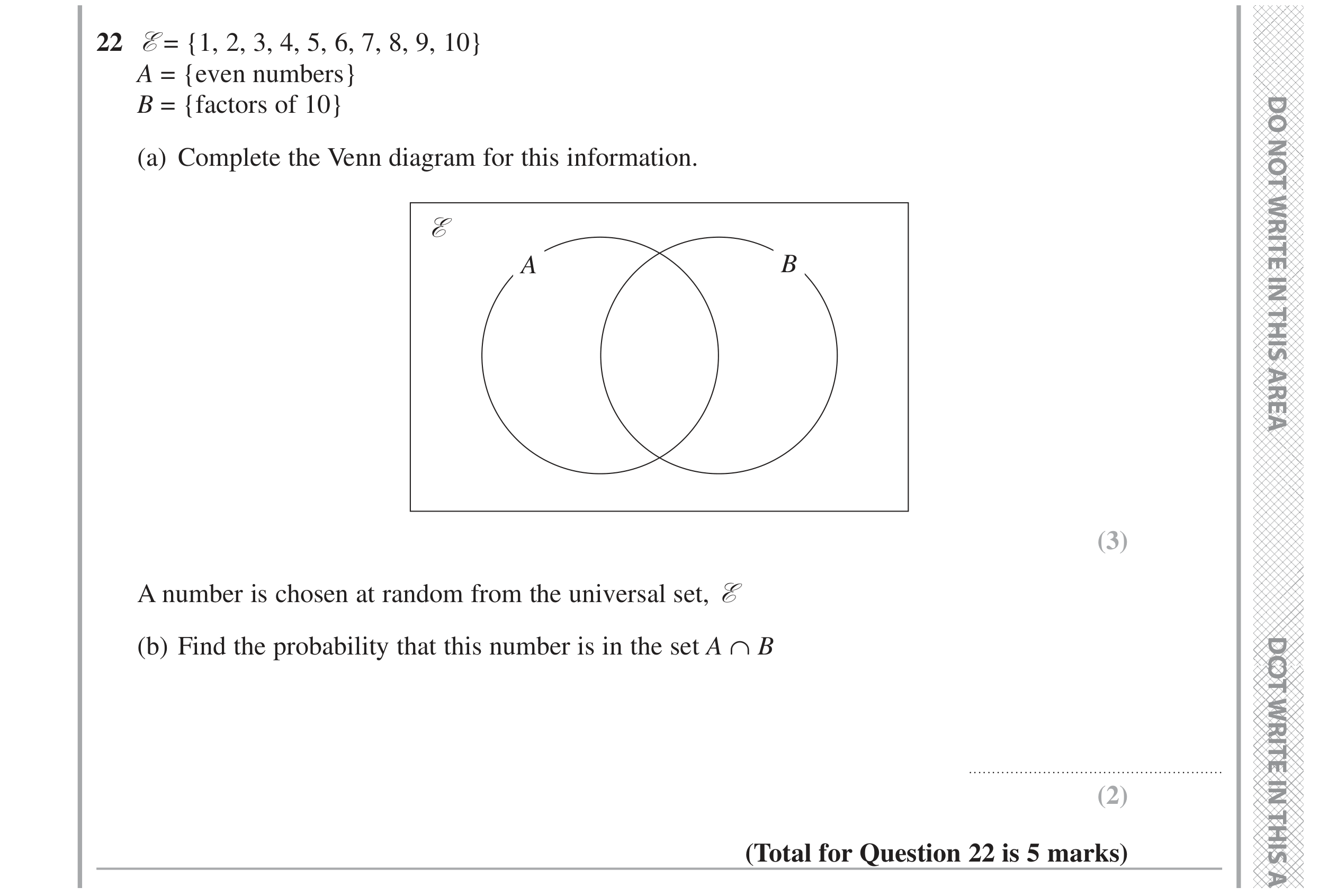 Question 22 — Set Notation, Probability — Edexcel GCSE June 2020