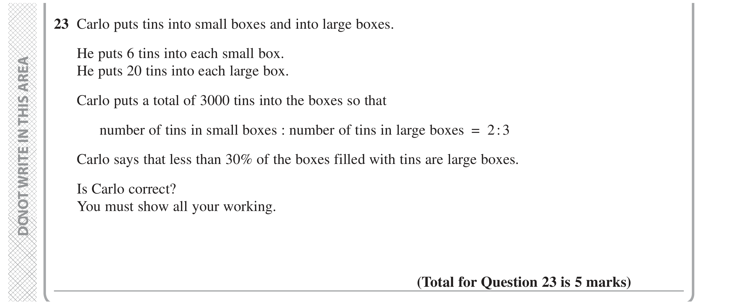 Question 23 — Ratios, Percentages — Edexcel GCSE June 2020