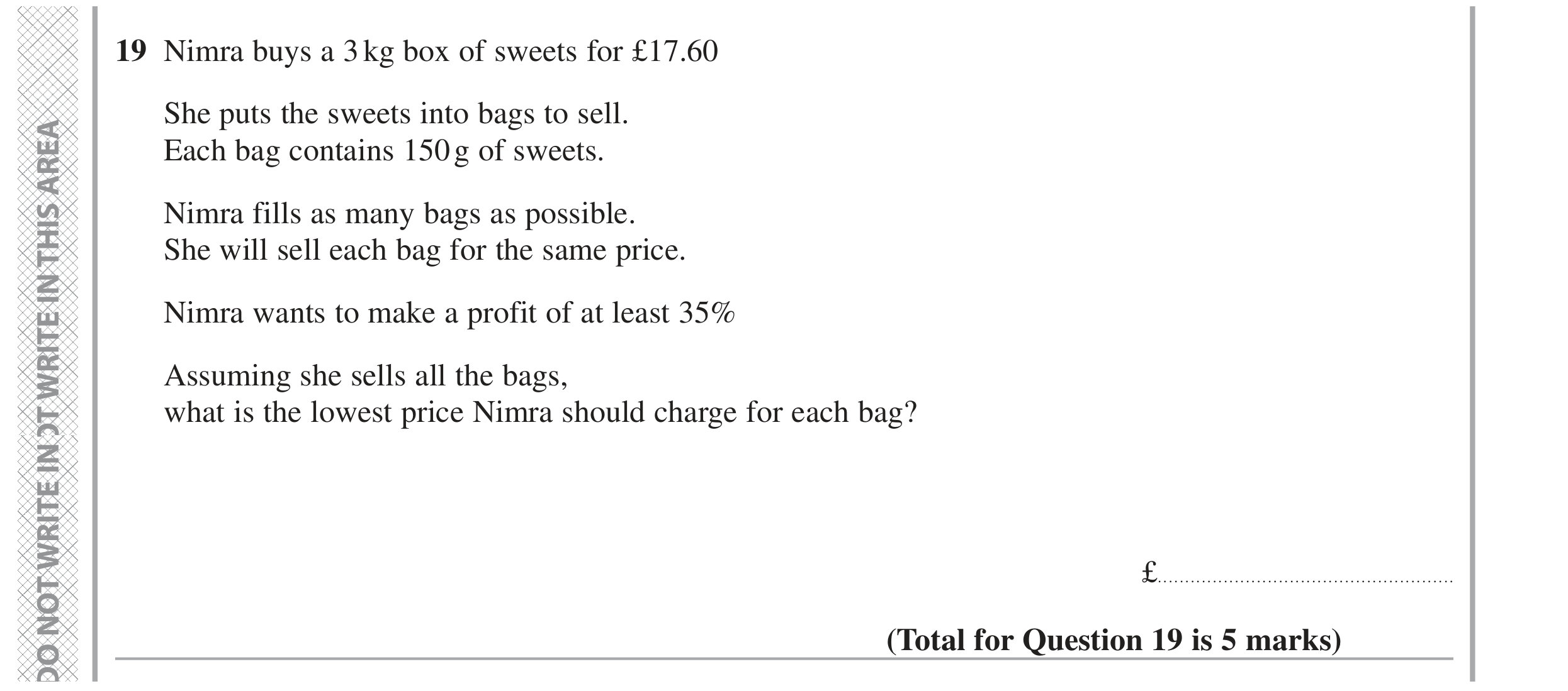 Question 19 — Percentages, Money Problems — Edexcel GCSE June 2022