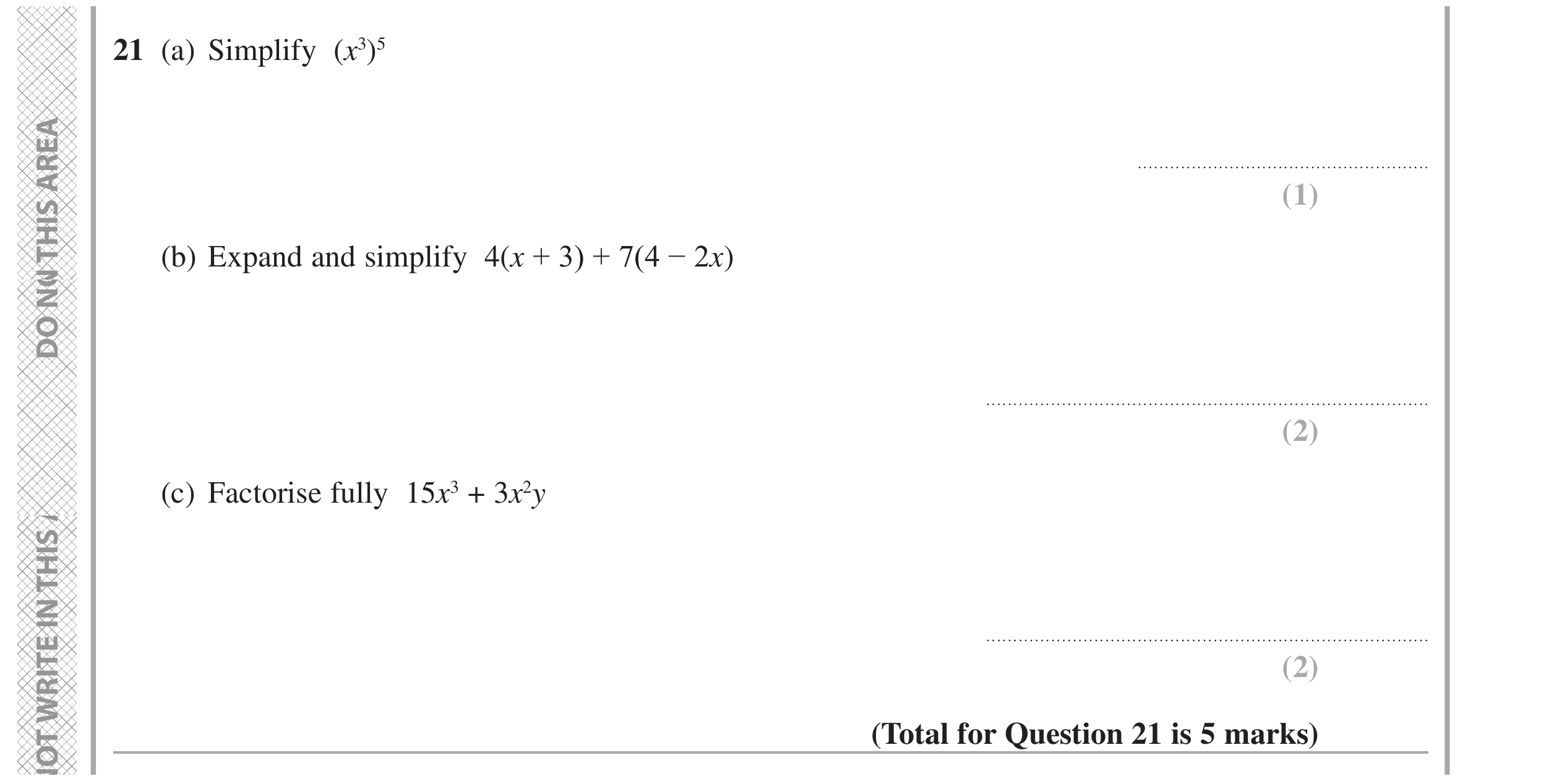 Question 21 — Factorise/Expand/Simplify — Edexcel GCSE June 2022