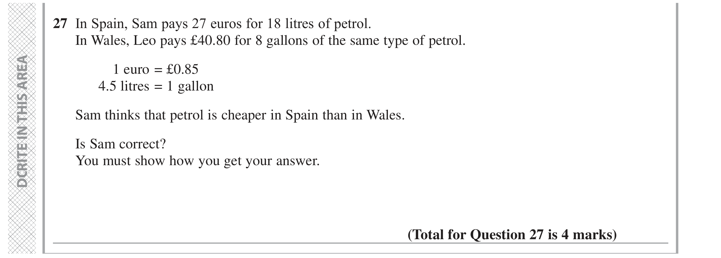 Question 27 — Unit Conversions — Edexcel GCSE June 2022