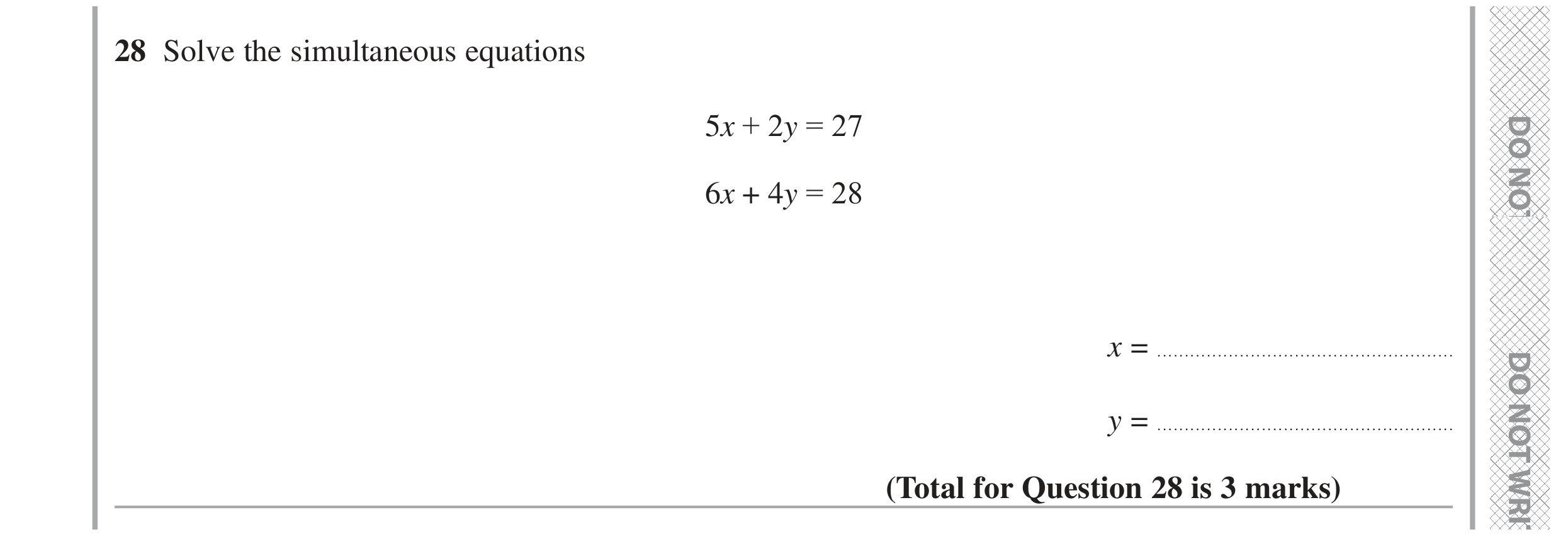 Question 28 — Simultaneous Equations — Edexcel GCSE June 2022