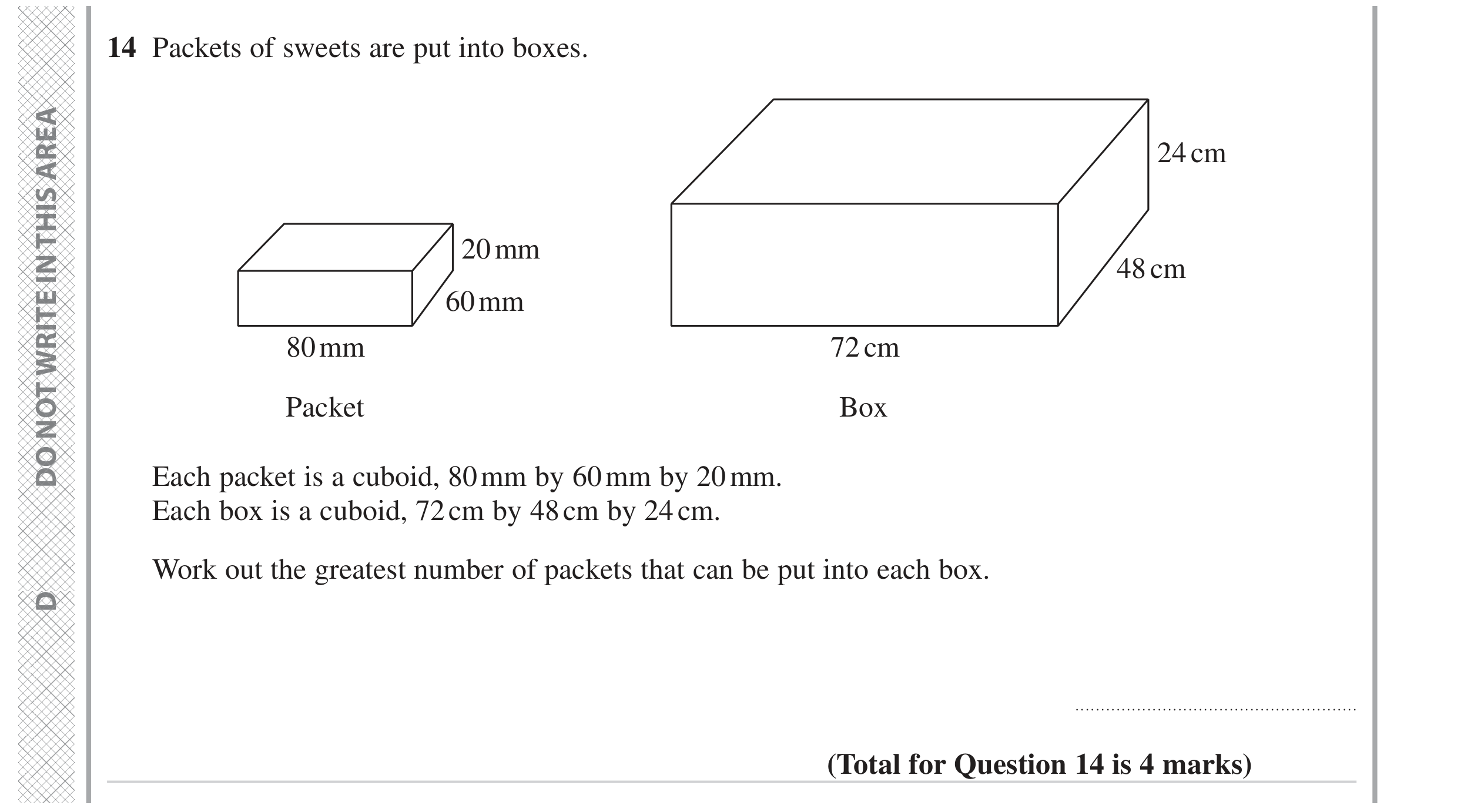 Question 14 — 3D Shapes and Volume, Unit Conversions — Edexcel GCSE June 2023