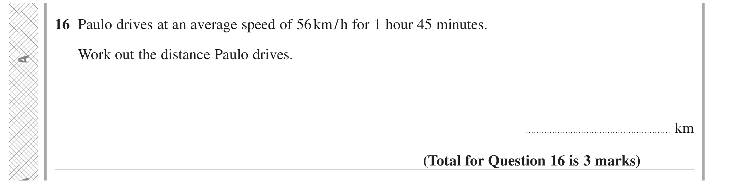 Question 16 — Speed/Distance/Time/Density/Pressure — Edexcel GCSE June 2023