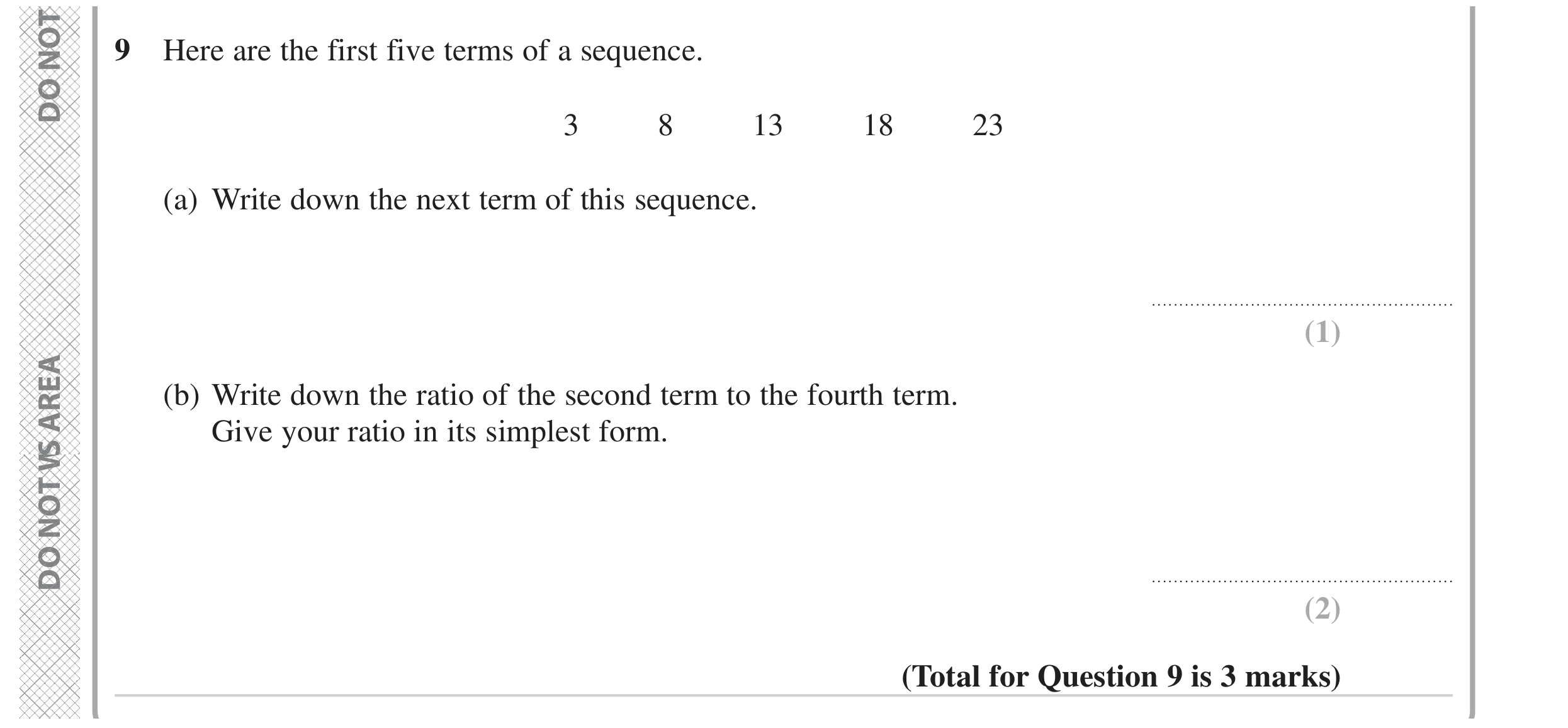 Question 9 — Sequences — Edexcel GCSE June 2023
