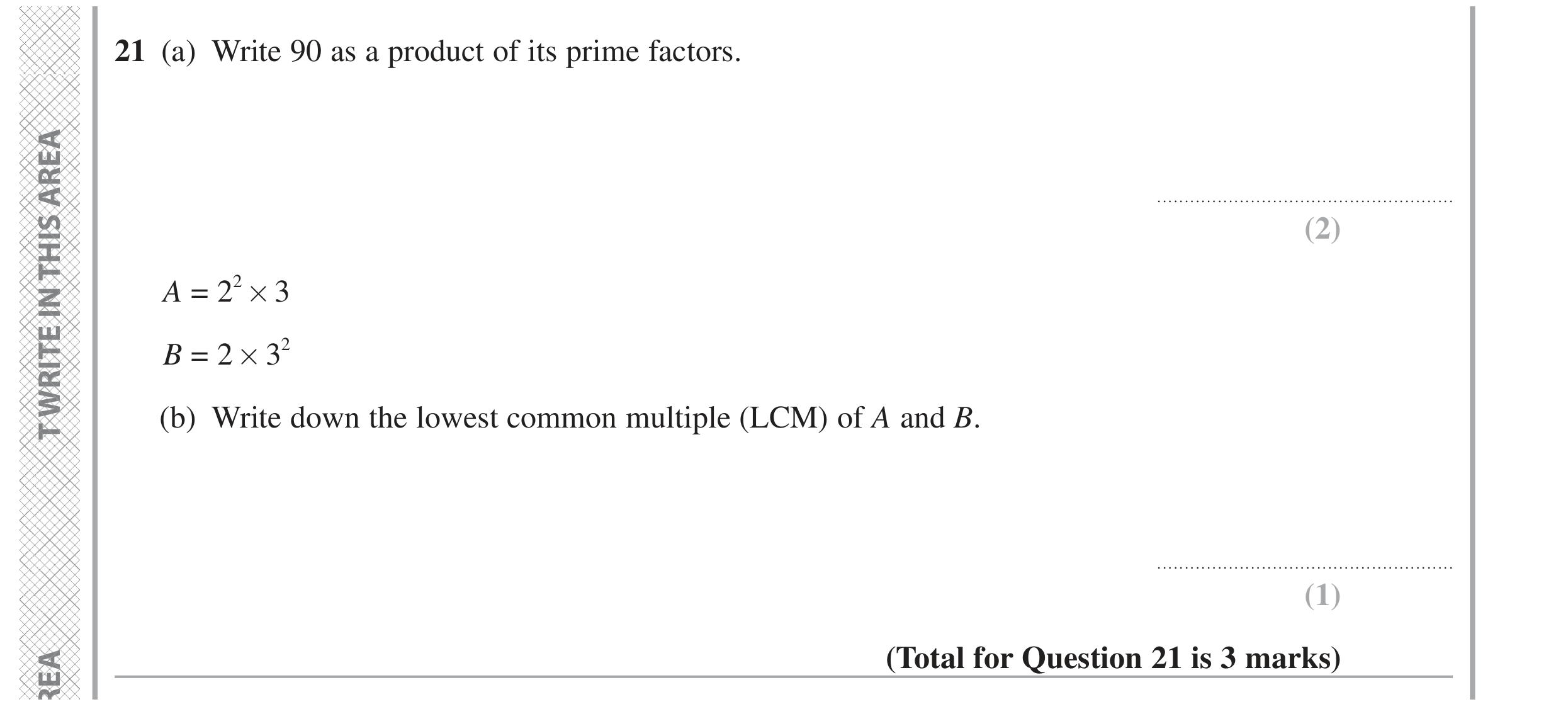 Question 21 — Prime Factors, HCF and LCM — Edexcel GCSE June 2024