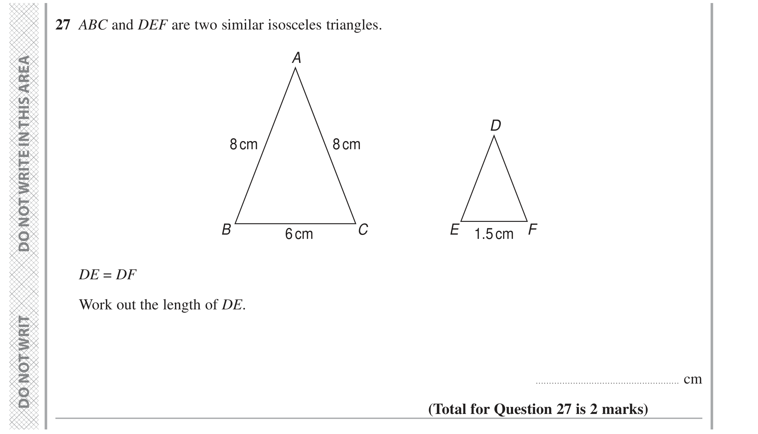 Question 27 — Congruence and Similarity — Edexcel GCSE June 2024