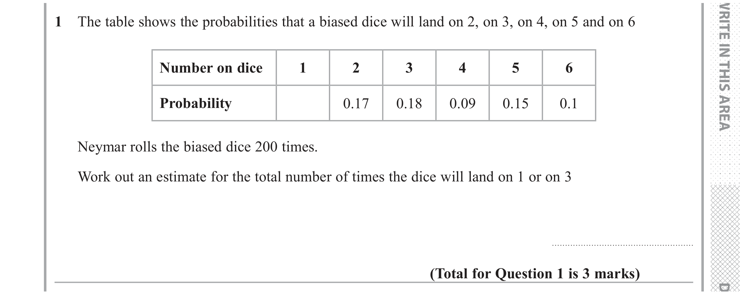 Question 1 — Probability — Edexcel GCSE June 2017