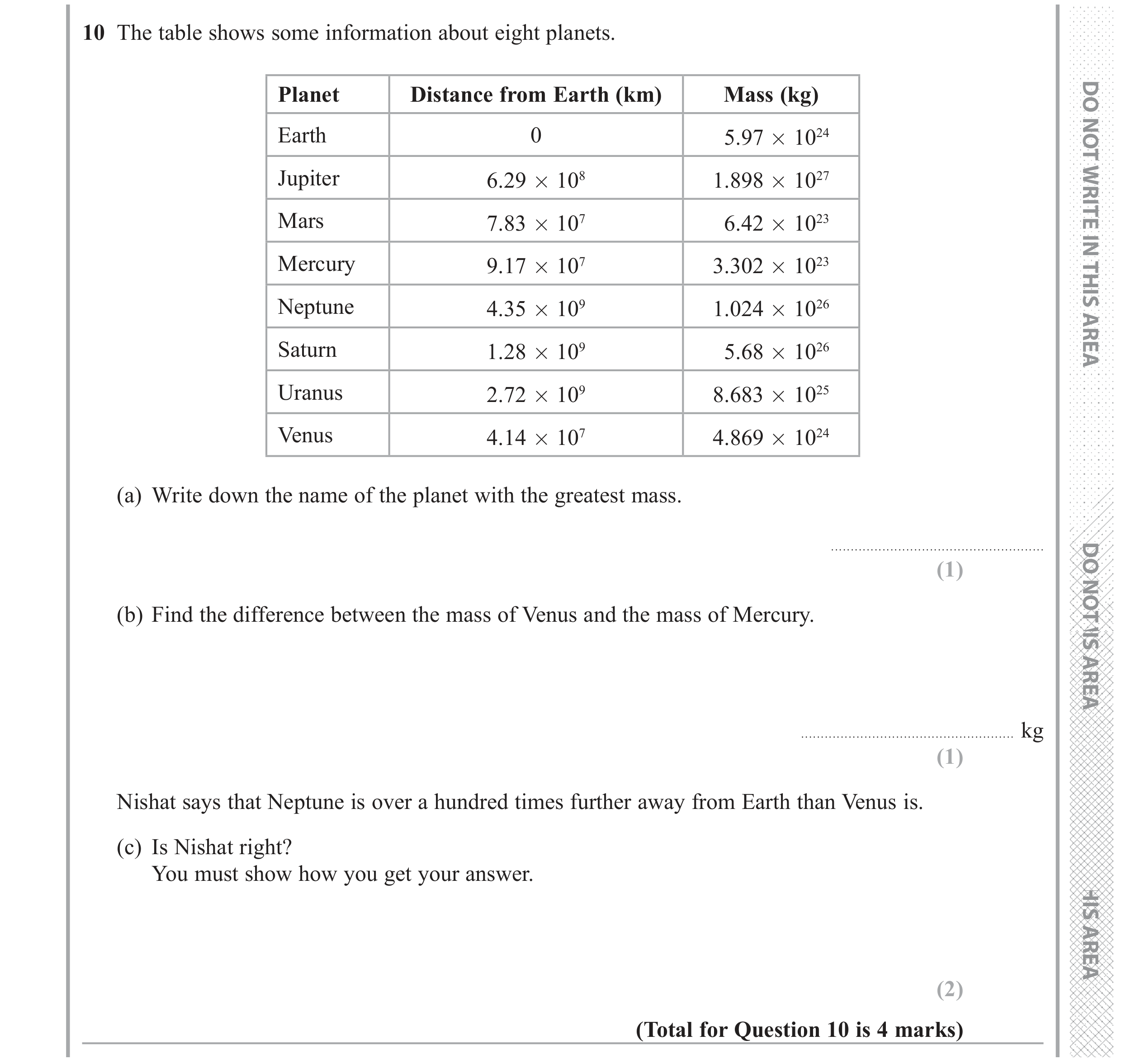 Question 10 — Standard Form — Edexcel GCSE June 2017
