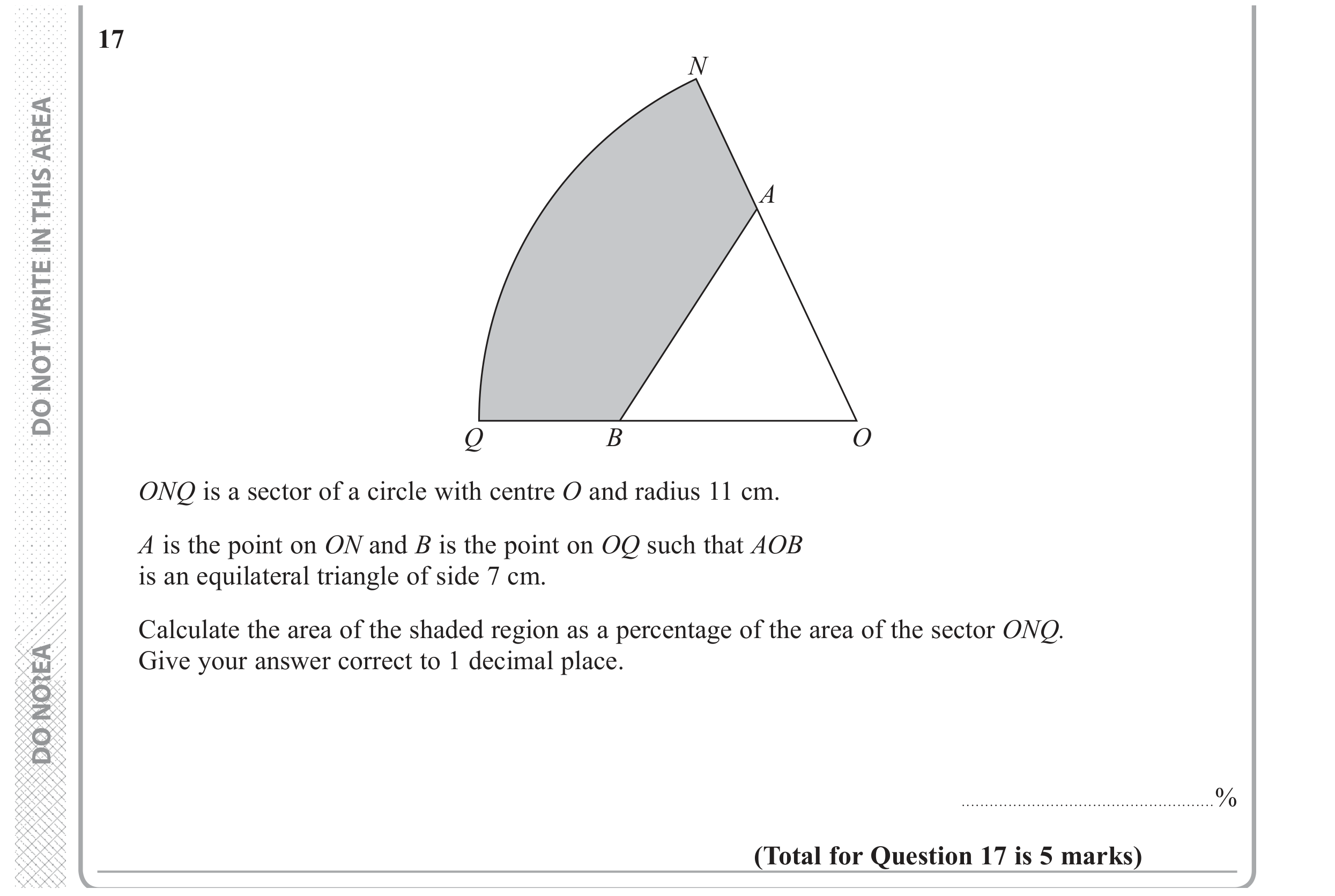 Question 17 — Sectors, Sine/Cosine Rule, Percentages, Stray — Edexcel GCSE June 2017