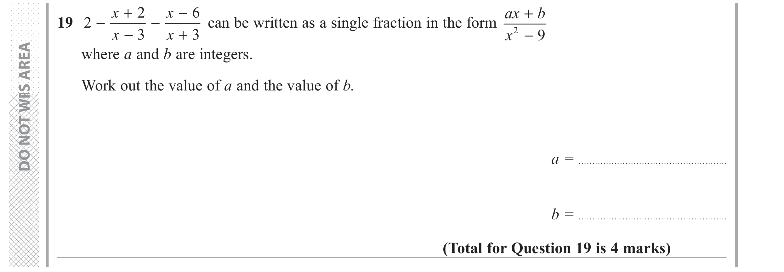 Question 19 — Algebra Fractions — Edexcel GCSE June 2017