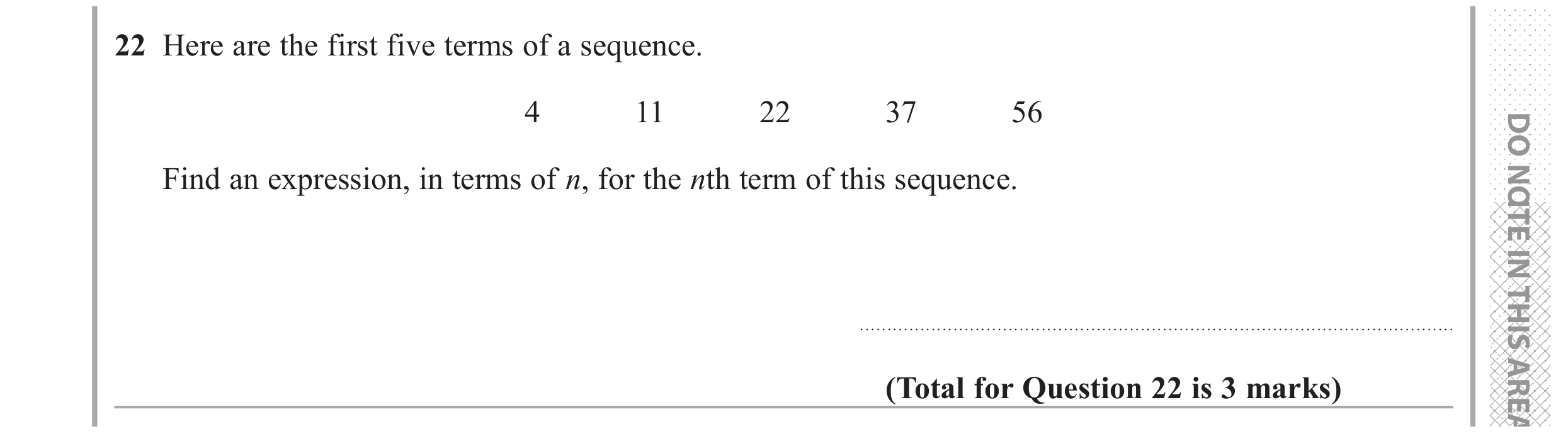 Question 22 — Sequences — Edexcel GCSE June 2017
