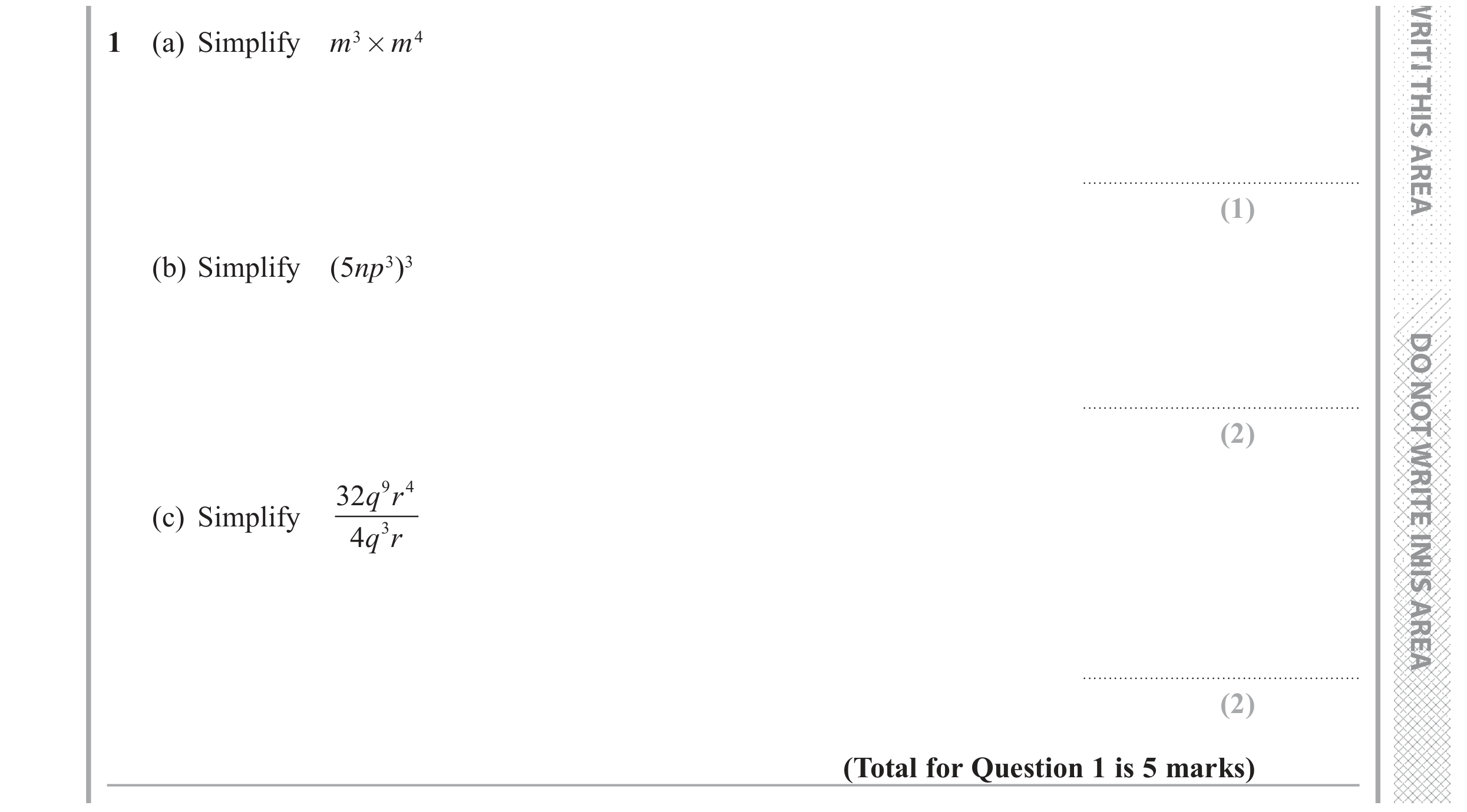 Question 1 — Powers — Edexcel GCSE June 2018
